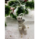 Gisela Graham Resin Baby Polar Bear Sitting W/Tinsel Scarf Hanging Decoration