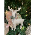 Gisela Graham White Resin Standing Reindeer with Wreath Hanging Decoration