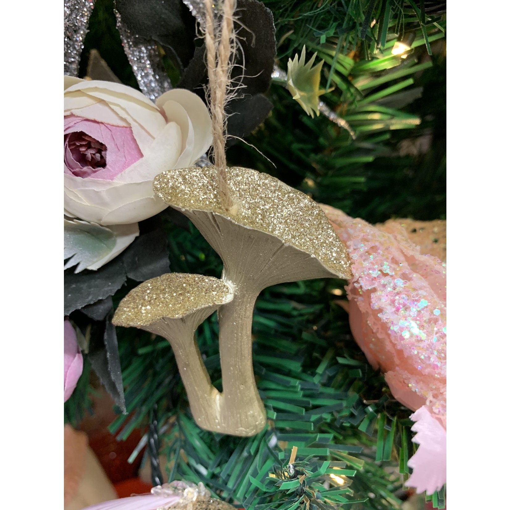 Gisela Graham Pale Gold Glitter Resin Upwards Toadstool Decoration