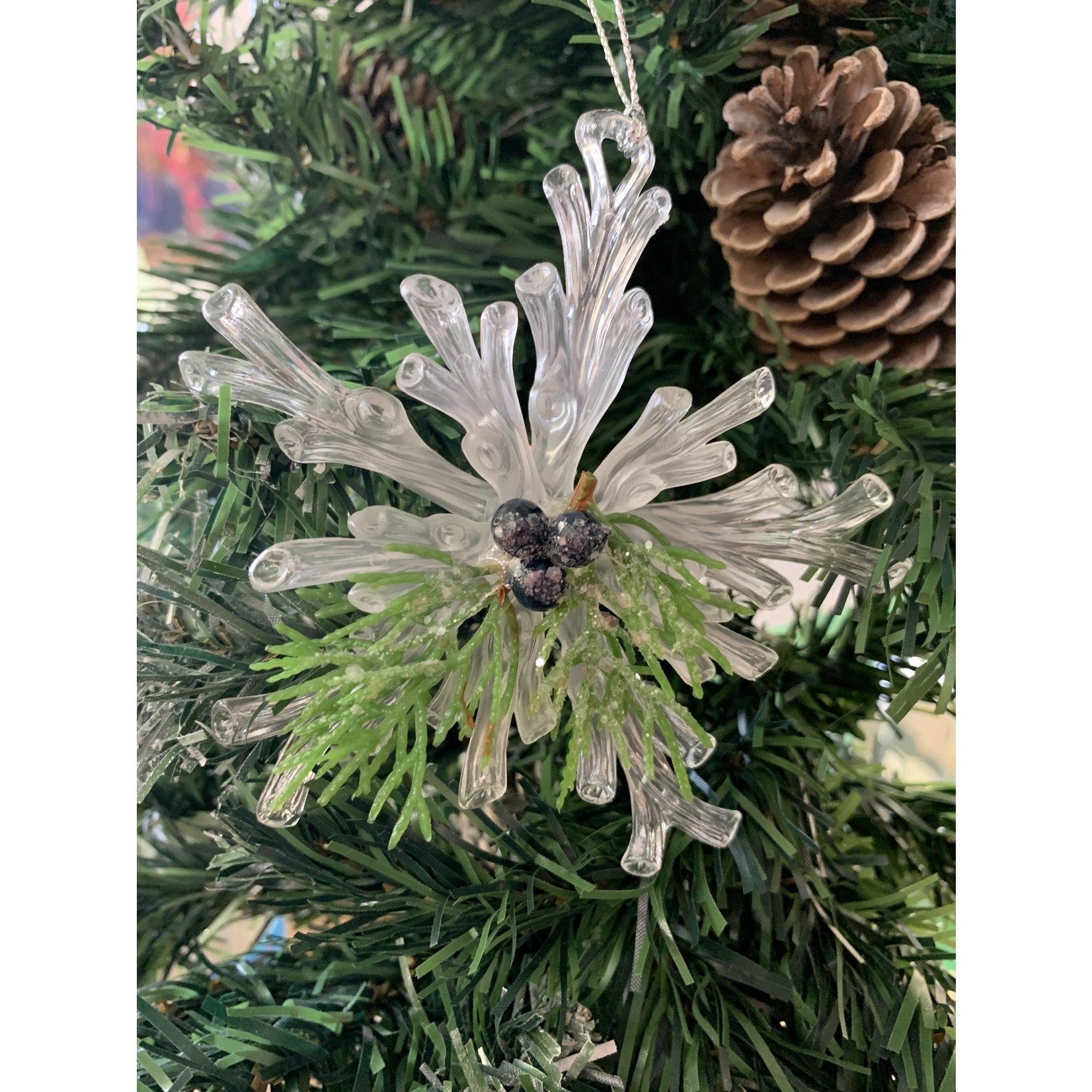 White Glitter Acrylic Snowflake with Foliage Tree Decoration - B