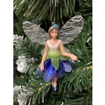 Gisela Graham White, Green & Blue Flower Resin & Fabric Fairy Hanging Decoration