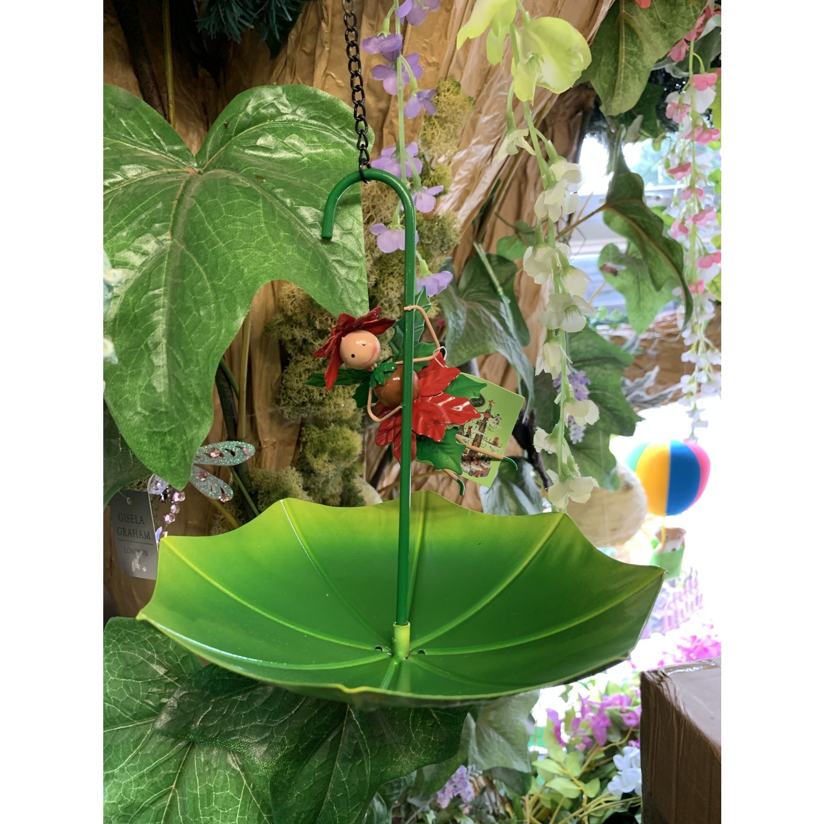 Elf Wonderland Christmas - Fairy Umbrella Bird Feeder - Pandora Poinsettia