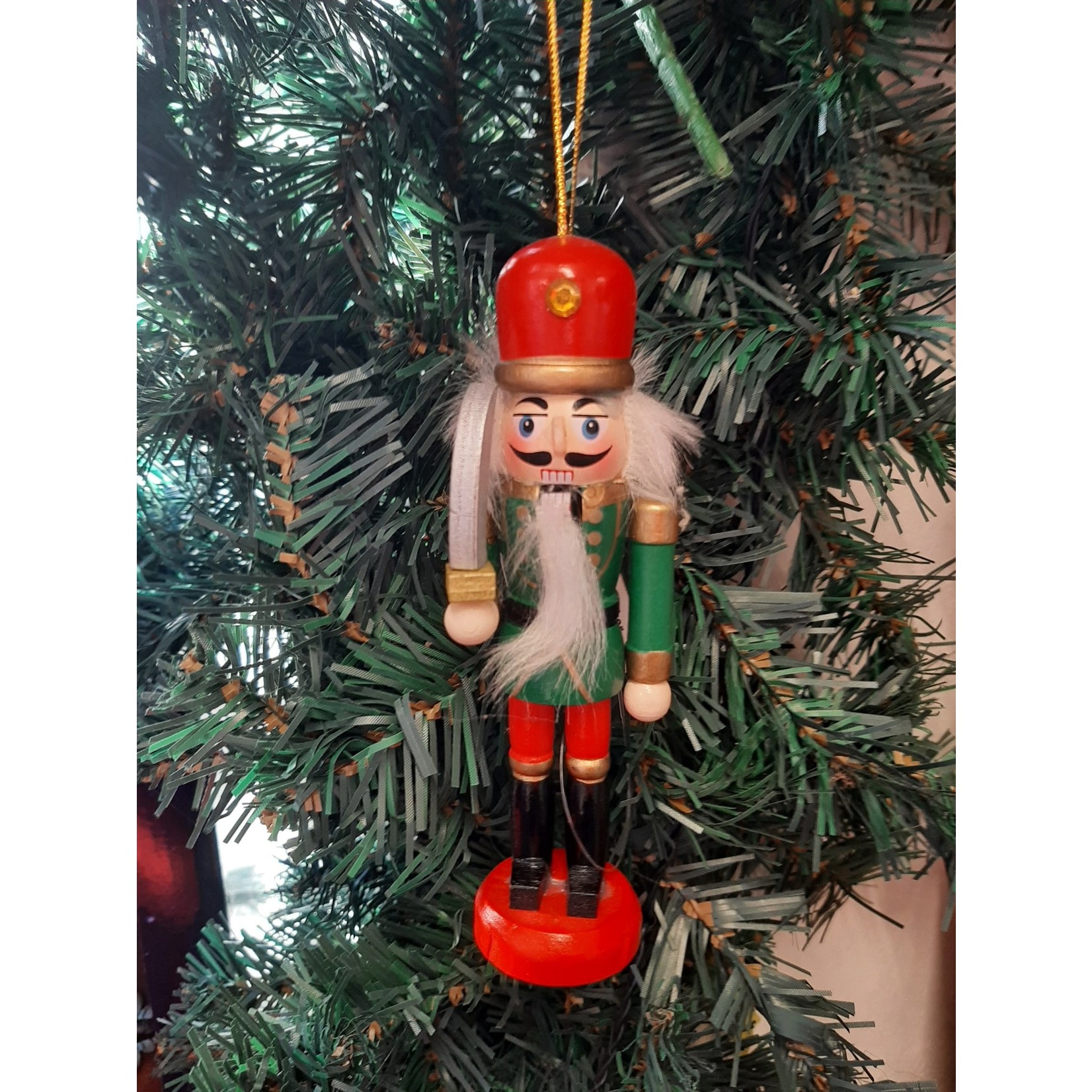 Fountasia Green Wooden Nutcracker with Sword Hanging Decoration