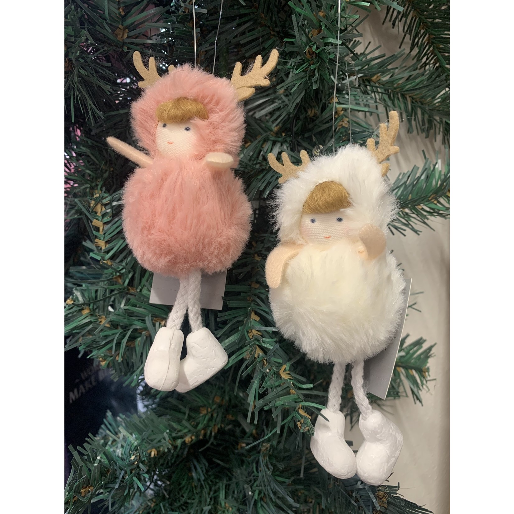 Faux Fur Pink/White Children with Antlers -Hanging Decoration (2 designs to pick from)