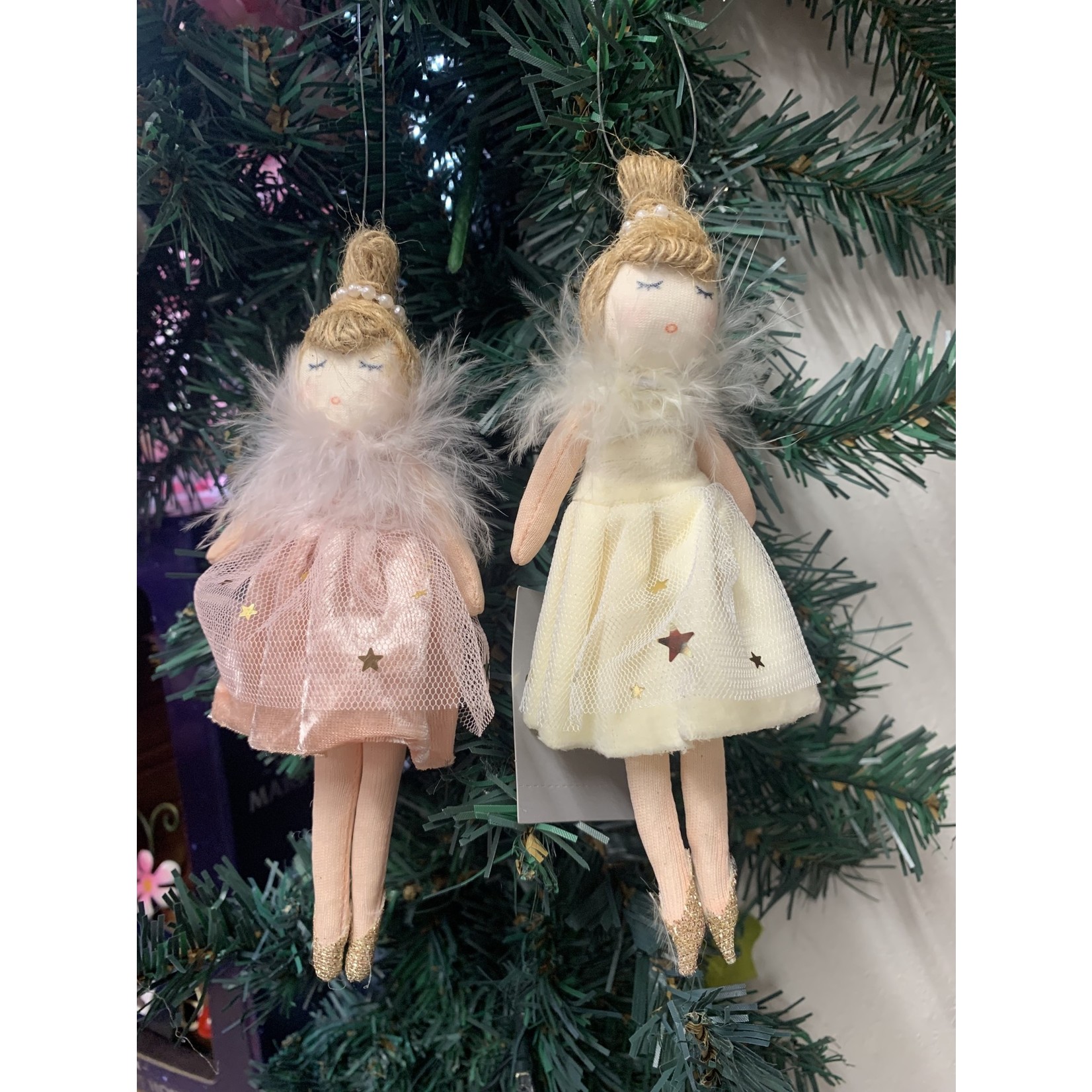 Gisela Graham Pink / Cream Fabric Fairy with Hair Bun - Hanging Decoration (2 designs to pick from)