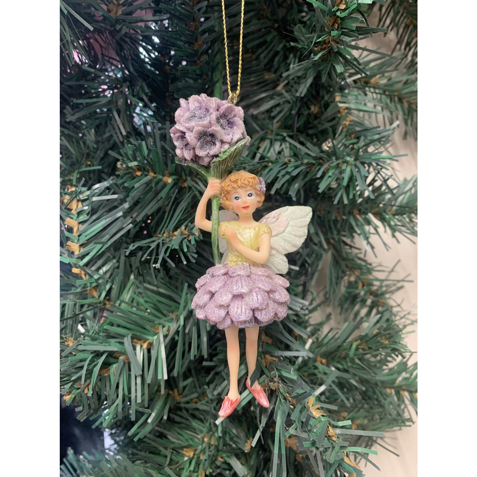 Gisela Graham Resin Pastel purple Flower Fairy Hanging Decoration