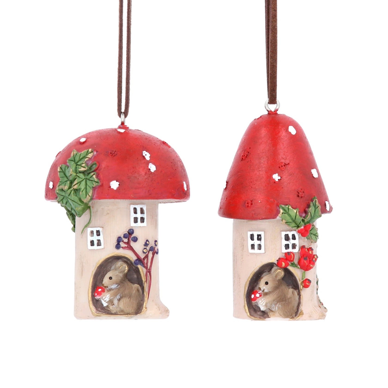 Resin Toadstool House with Mouse Christmas Decoration (2 designs to pick from)