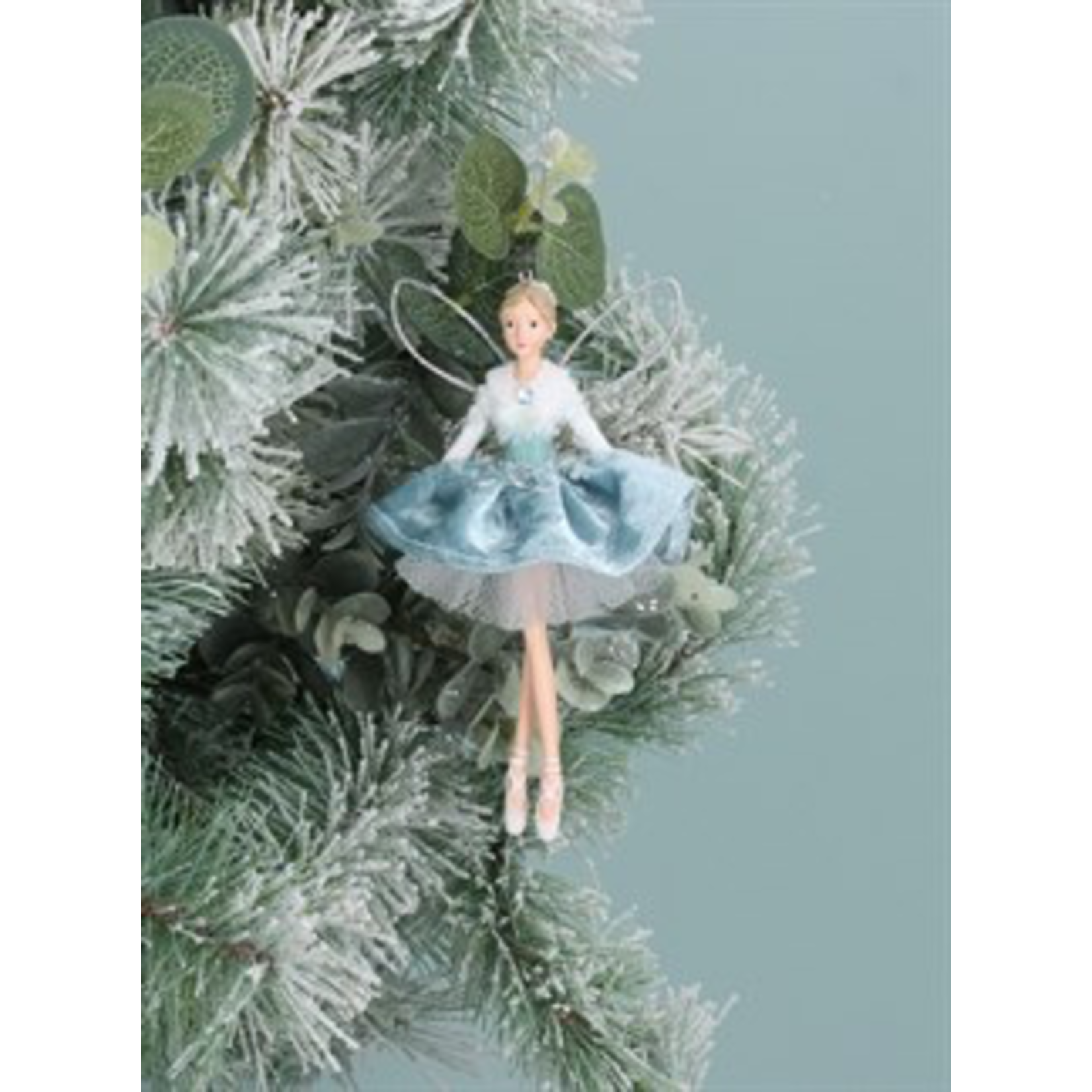 Resin Fairy in Ice Blue Velvet Skirt Decoration