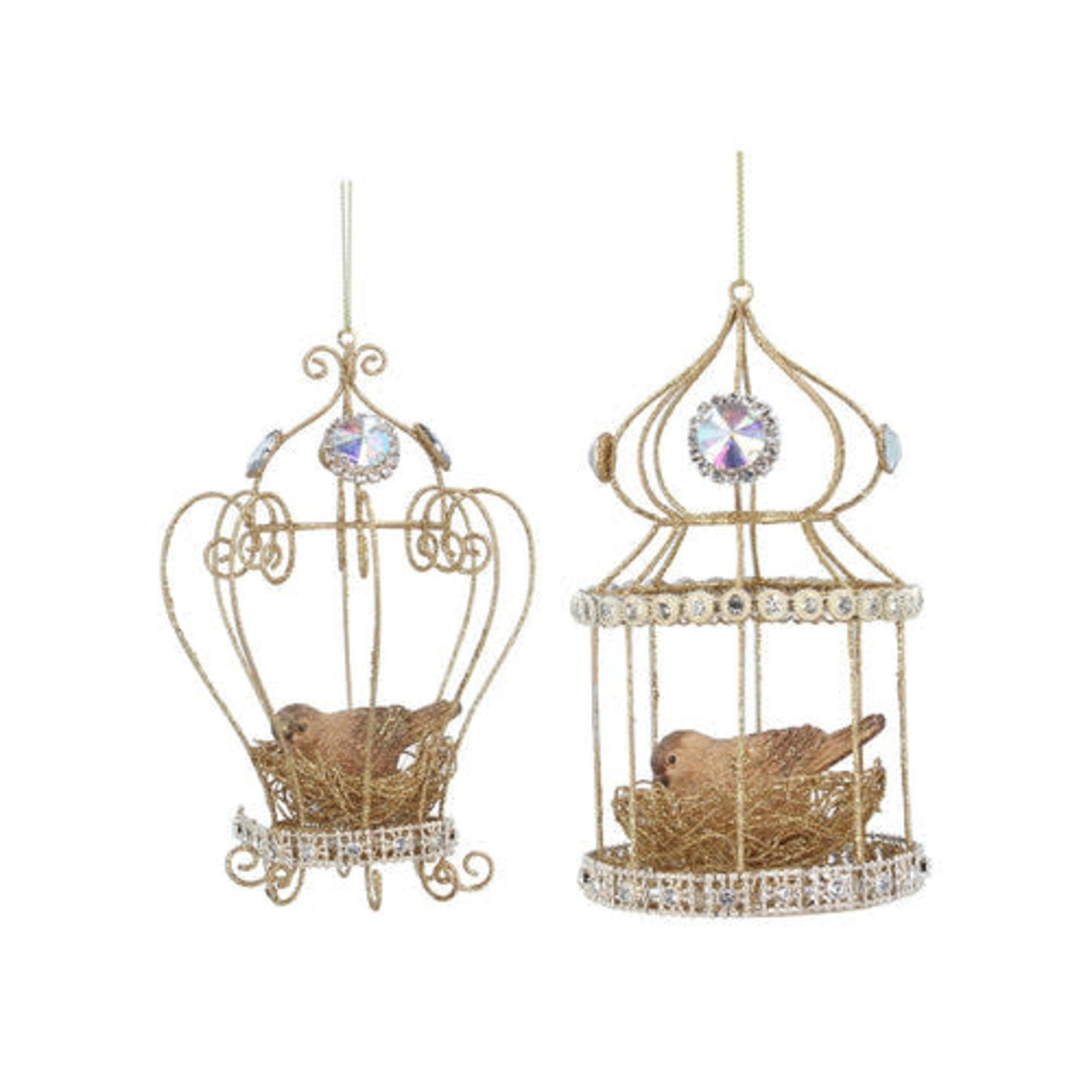 Gold Wire Birdcage w/Nesting Bird Decoration ( 2 designs to pick from )