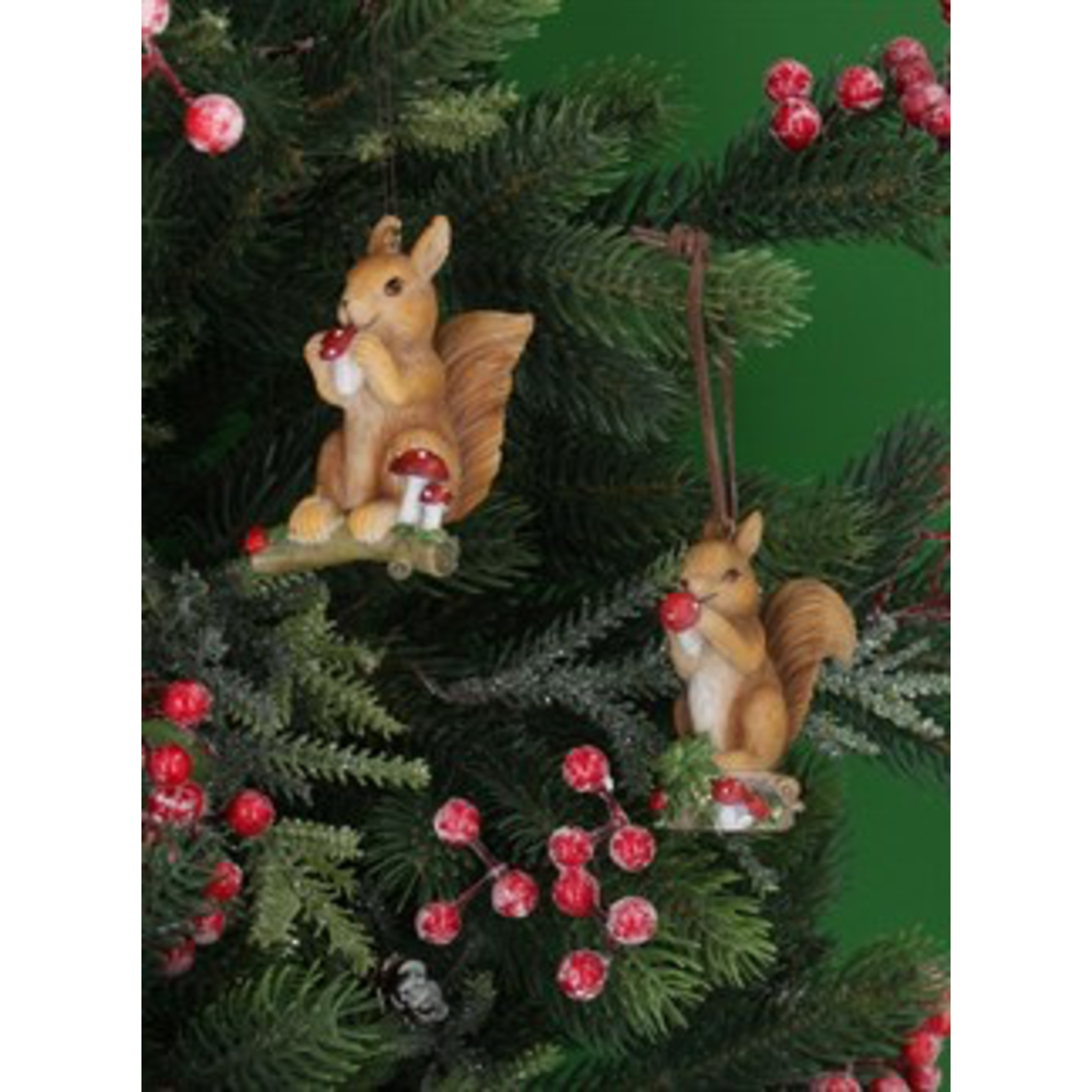 Resin Squirrel on Twig with Toadstools Christmas Decoration ( 2 designs to pick from)