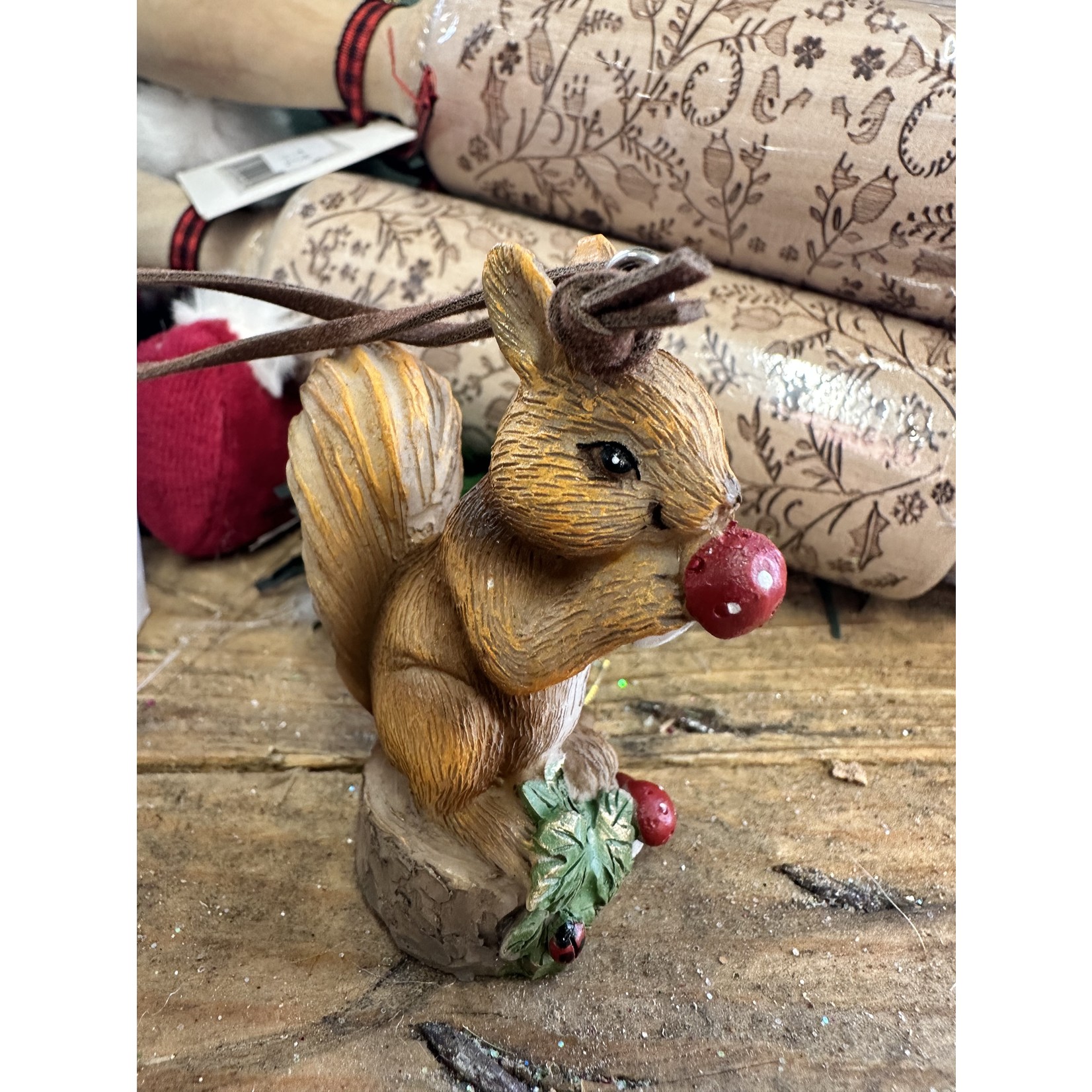 Resin Squirrel on Twig with Toadstools Christmas Decoration ( 2 designs to pick from)