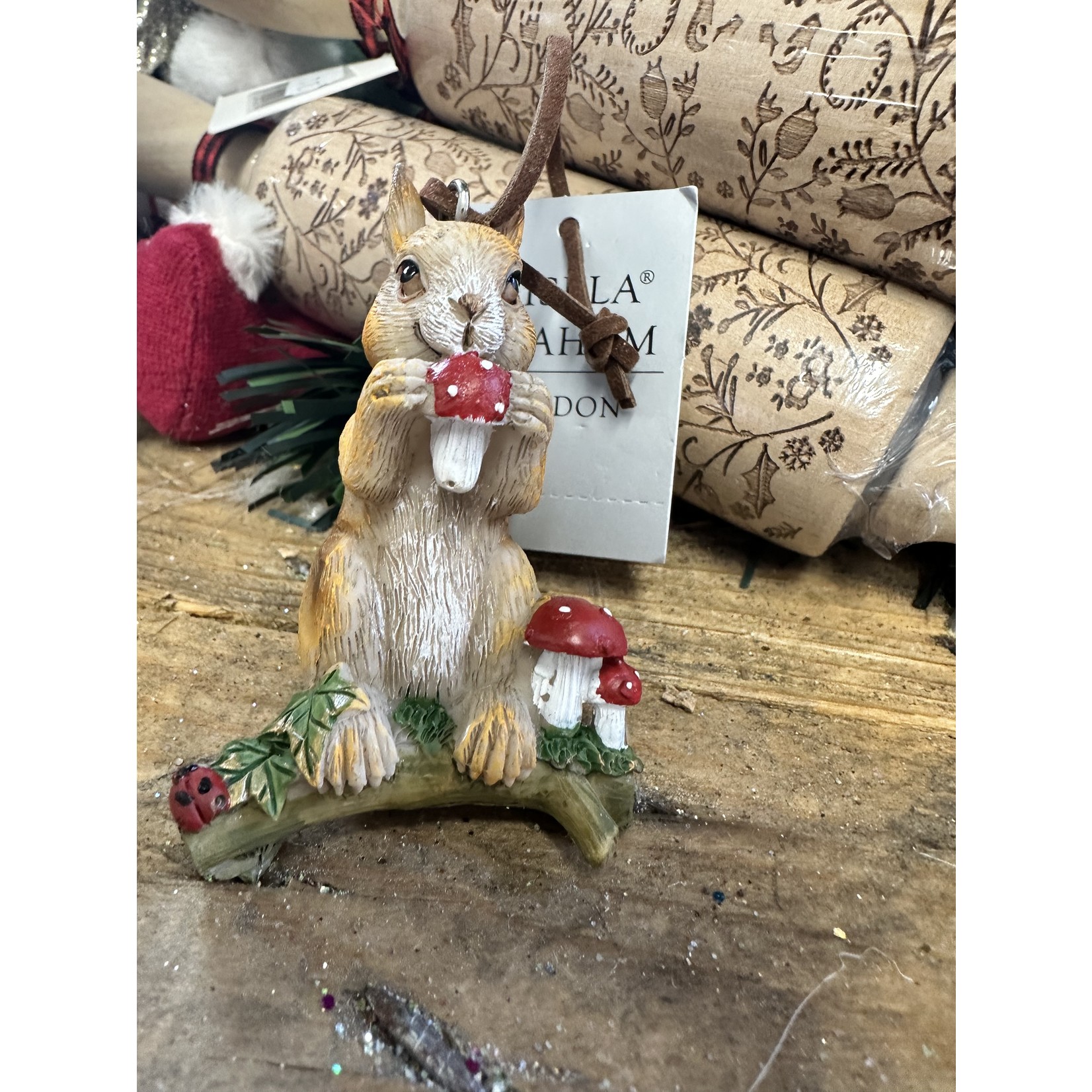 Resin Squirrel on Twig with Toadstools Christmas Decoration ( 2 designs to pick from)