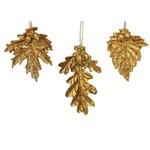 Gold Glittered Leaf with Acorns Christmas Decoration ( 3 Assorted )