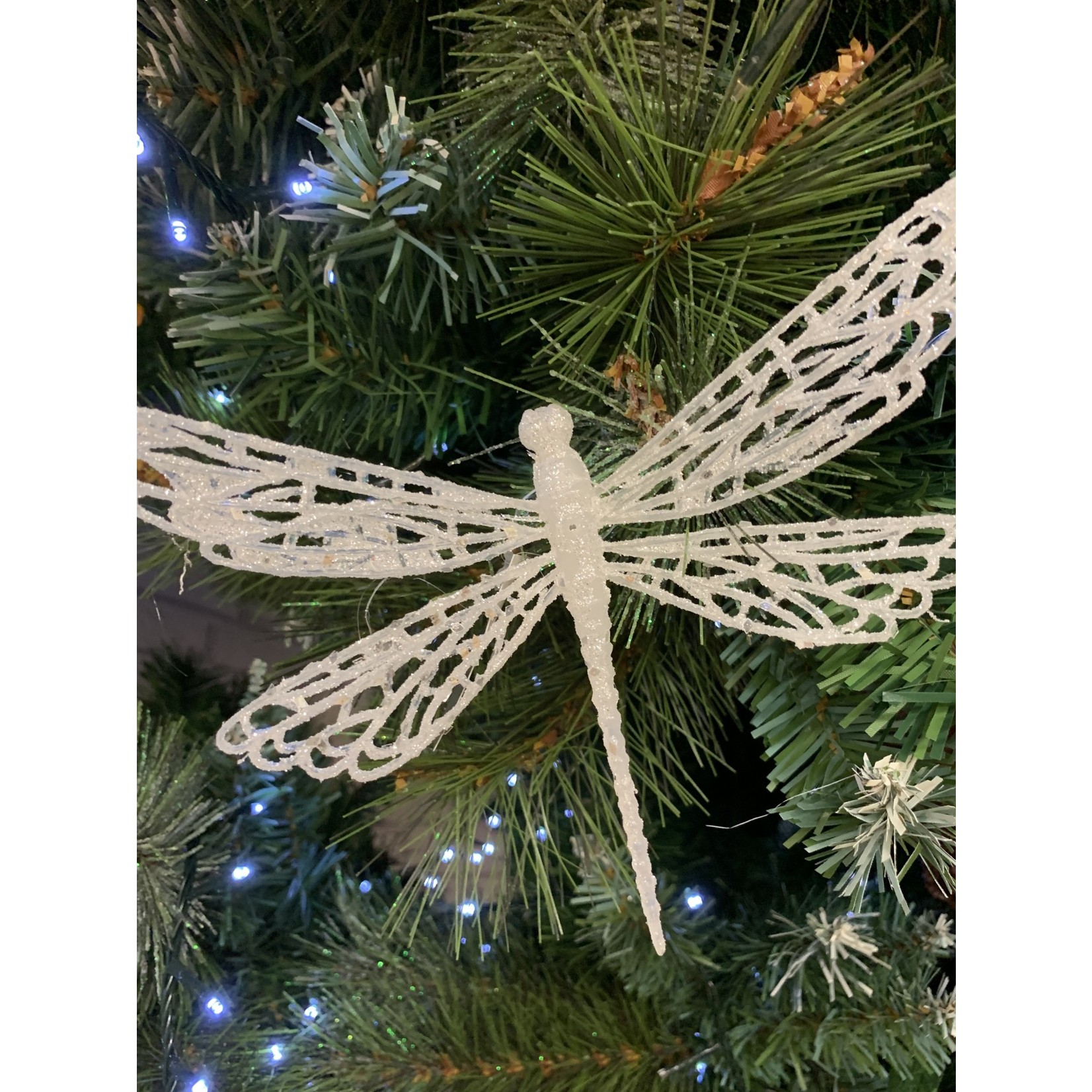 Gisela Graham White Glitter Dragonfly Clip Decoration