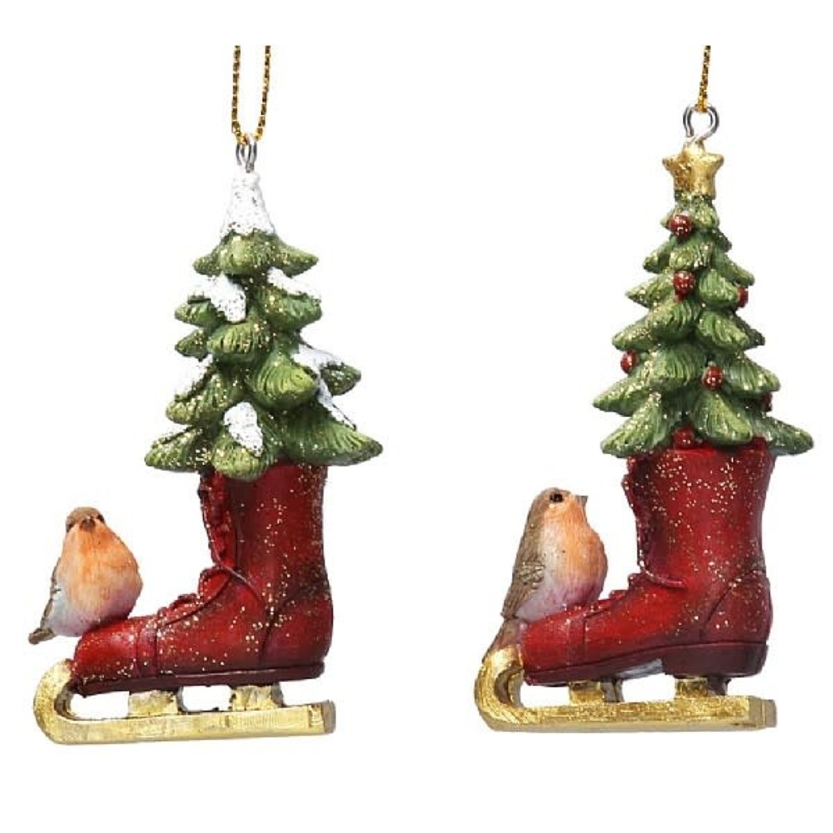 Resin Skating Boot with Robin & Tree Christmas Decoration (2 designs to pick from)