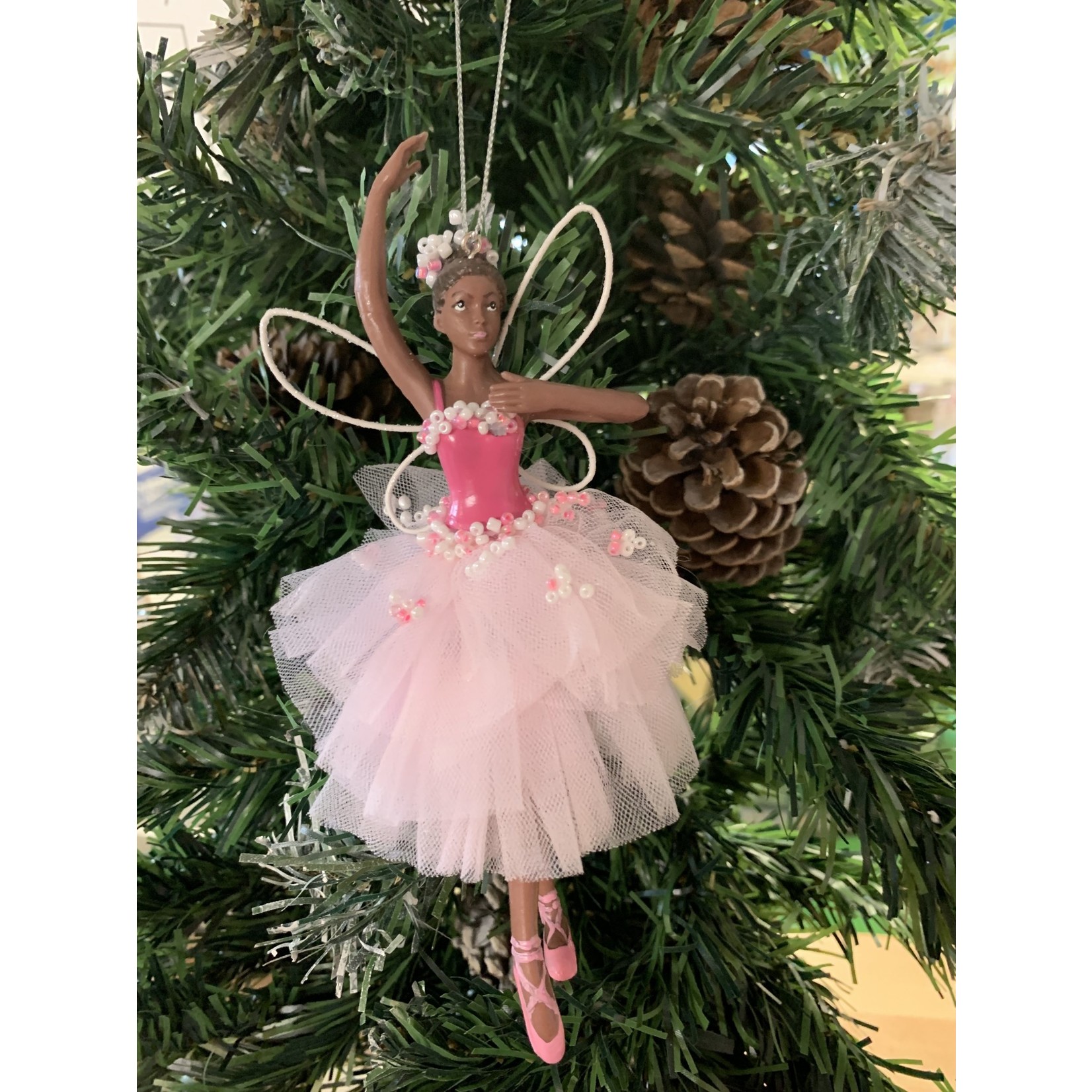 Pink Resin & Fabric Ballerina Arm Up Tree Decoration