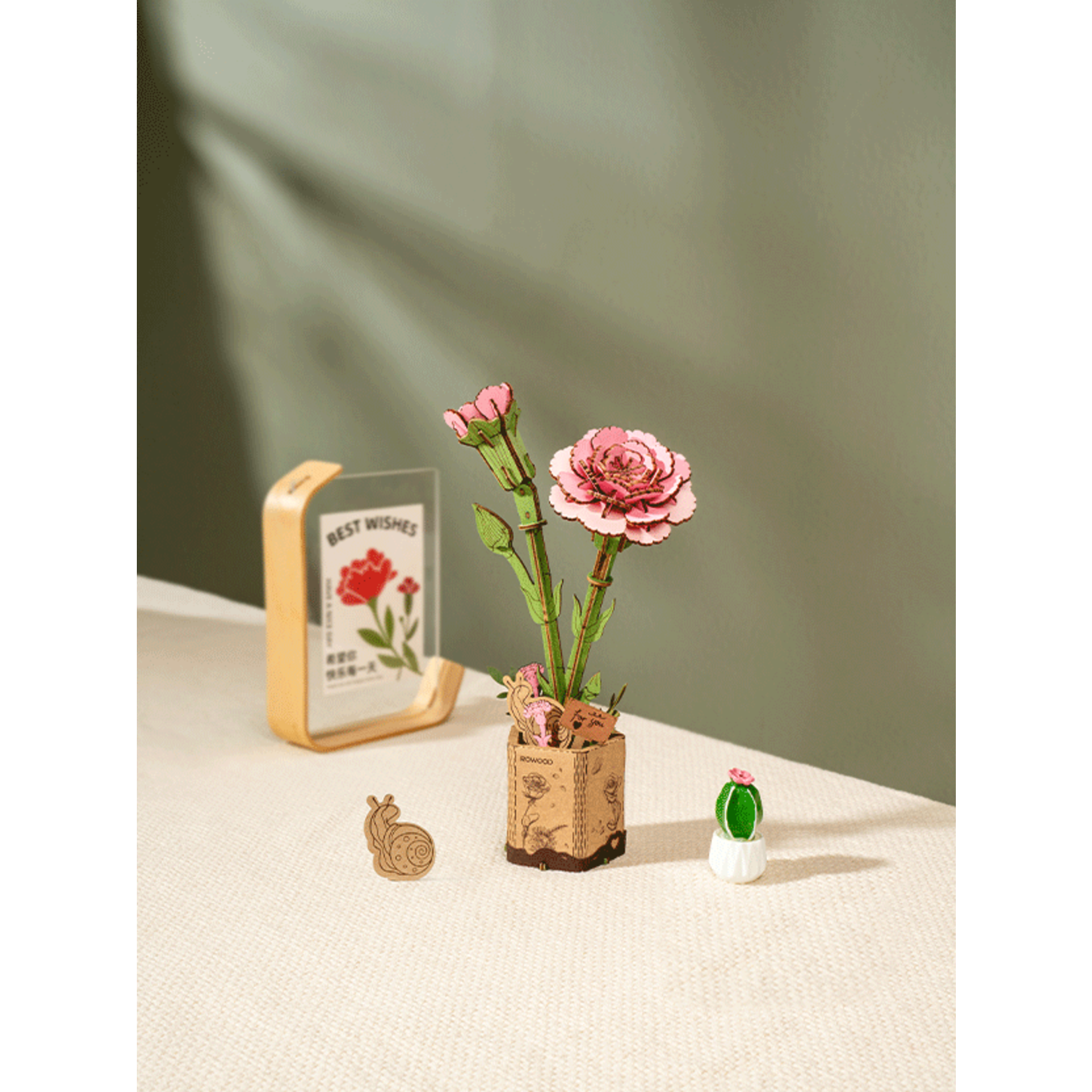 ROWOOD ROWOOD Pink Carnation Wooden Bloom Craft