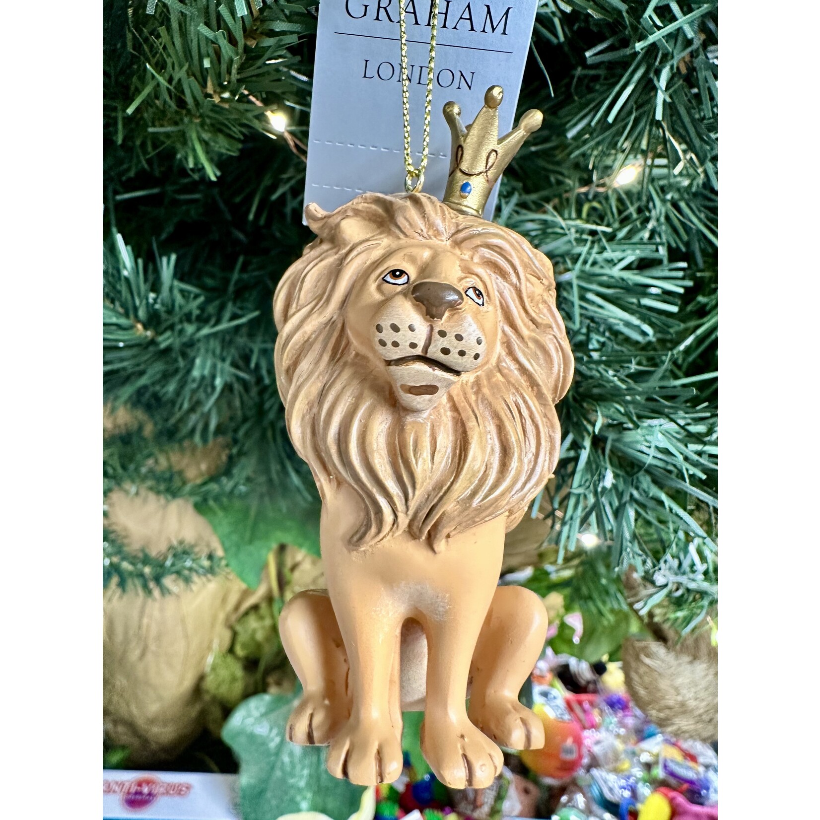 Gisela Graham Resin Lion with Crown Hanging Decoration