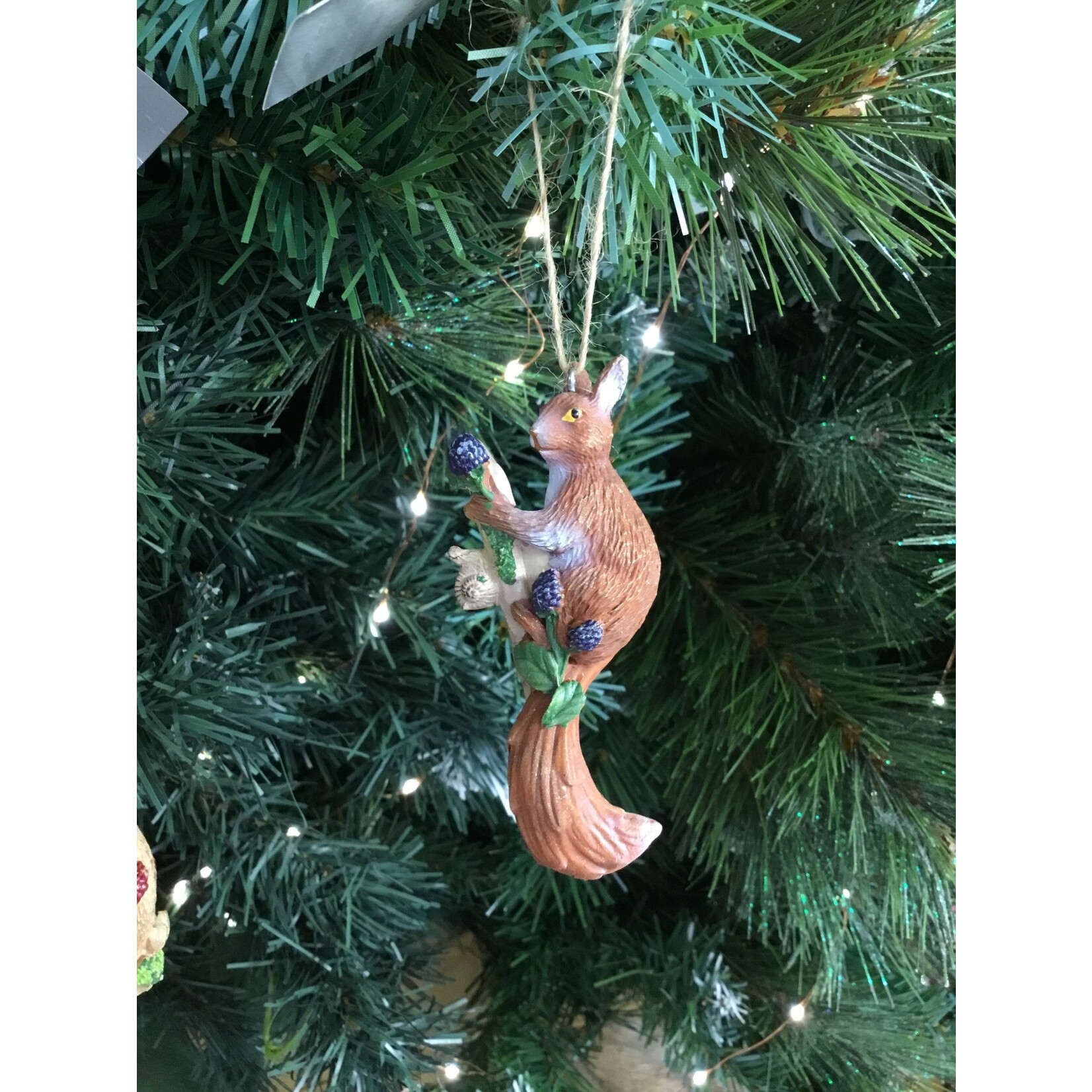 Gisela Graham Resin Squirrel with Berries Hanging Decoration
