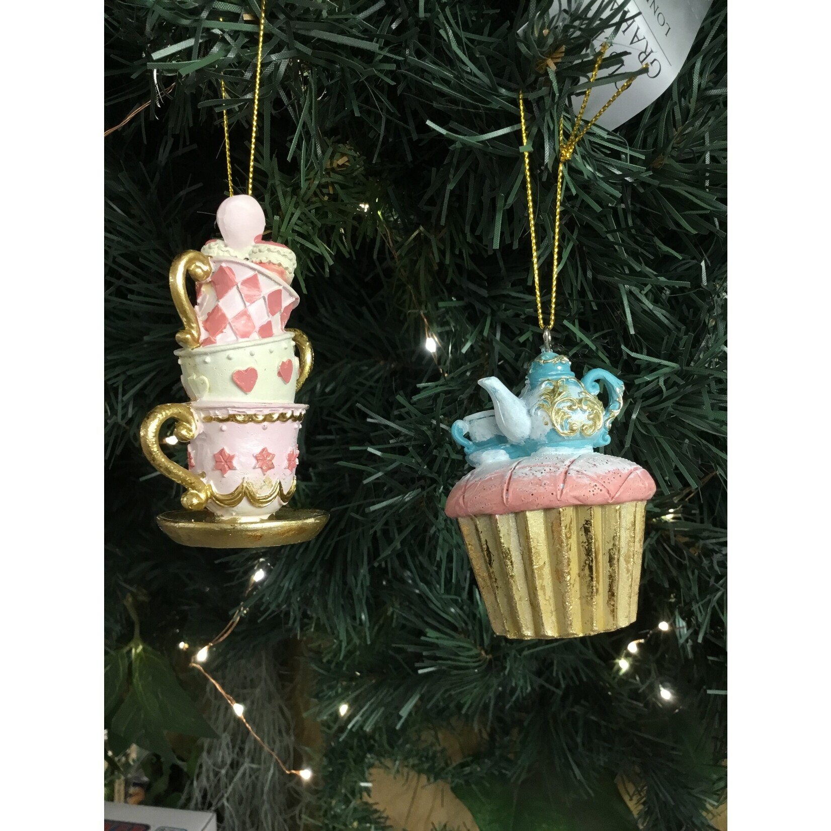 Gisela Graham Resin Tea Cup Stack or Cake with Teapot Hanging Decoration (2 designs, sold separately)