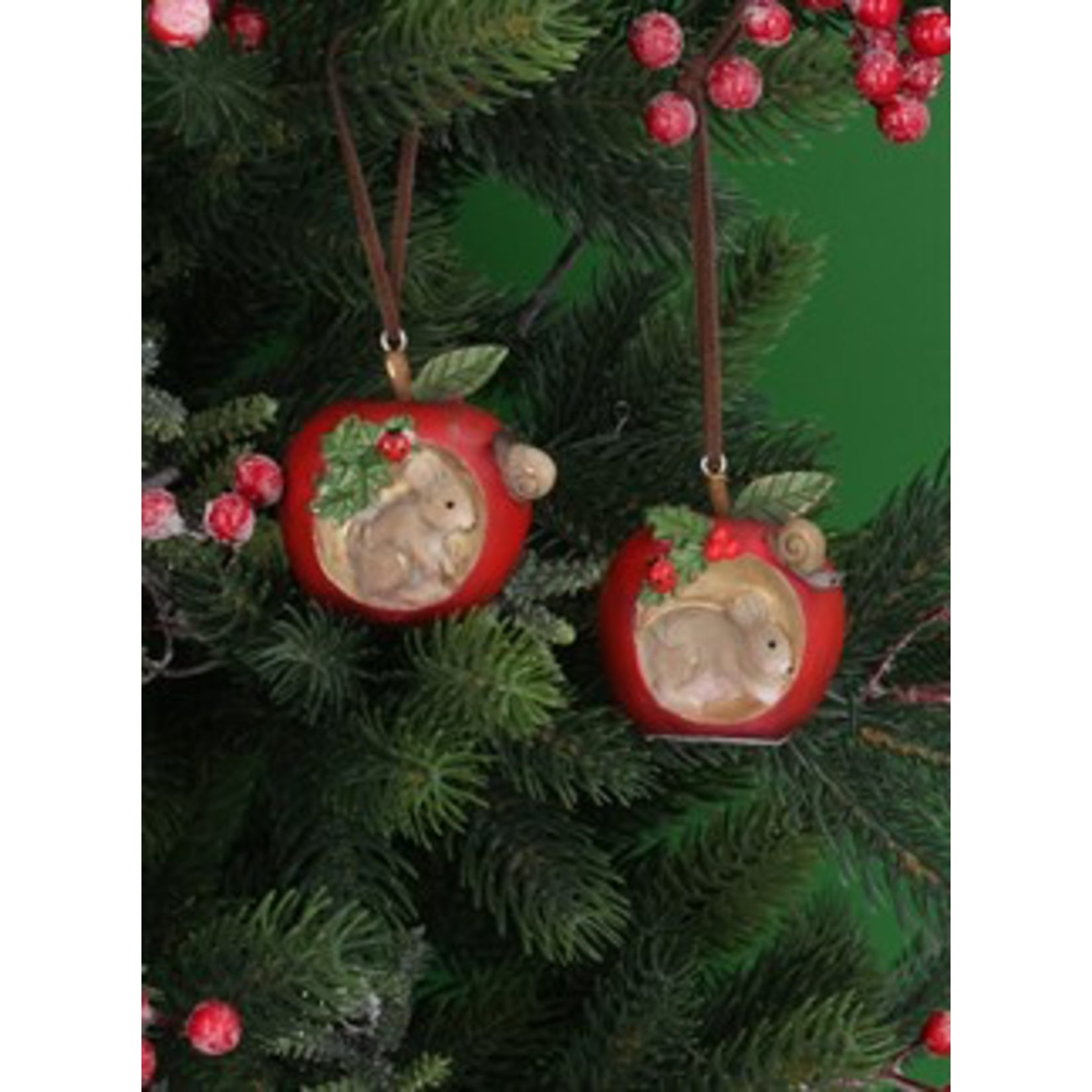 Resin Apple with Mouse Christmas Decoration (2 designs to pick from)