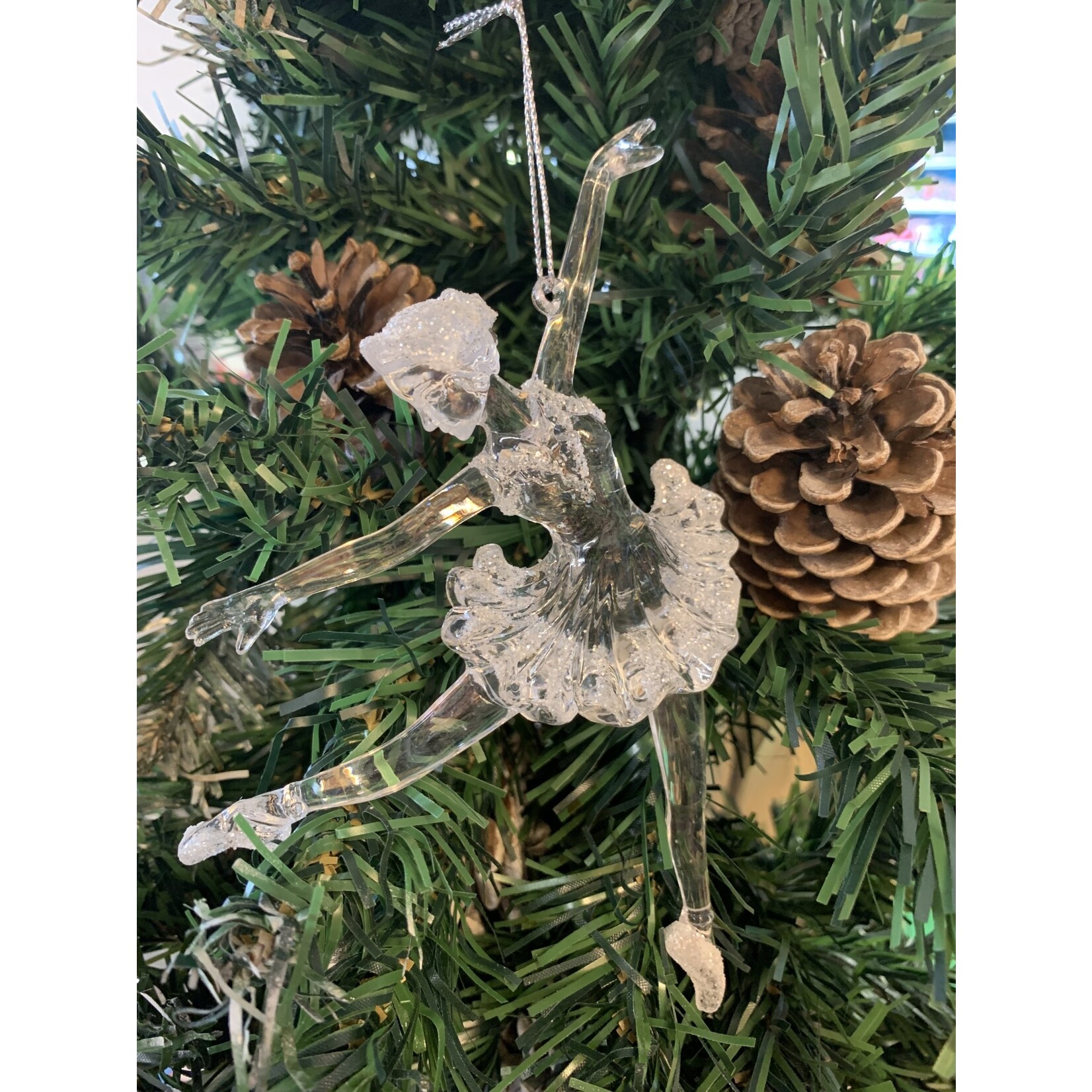 Clear Glitter Acrylic Ballerina Legs Down Tree Decoration