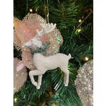 Gisela Graham White Resin Prancing Reindeer with Wreath Hanging Decoration