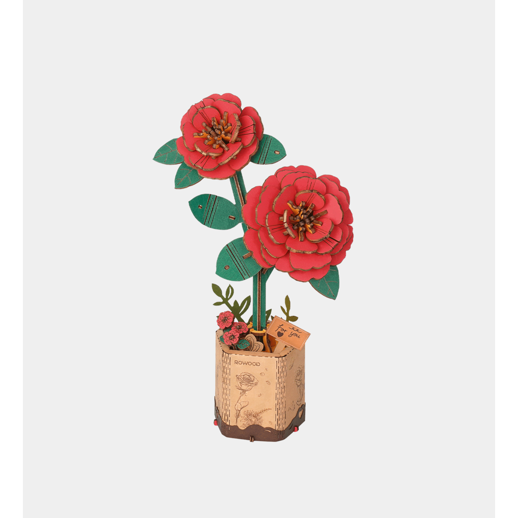 ROWOOD ROWOOD Red Camellia Wooden Bloom Craft