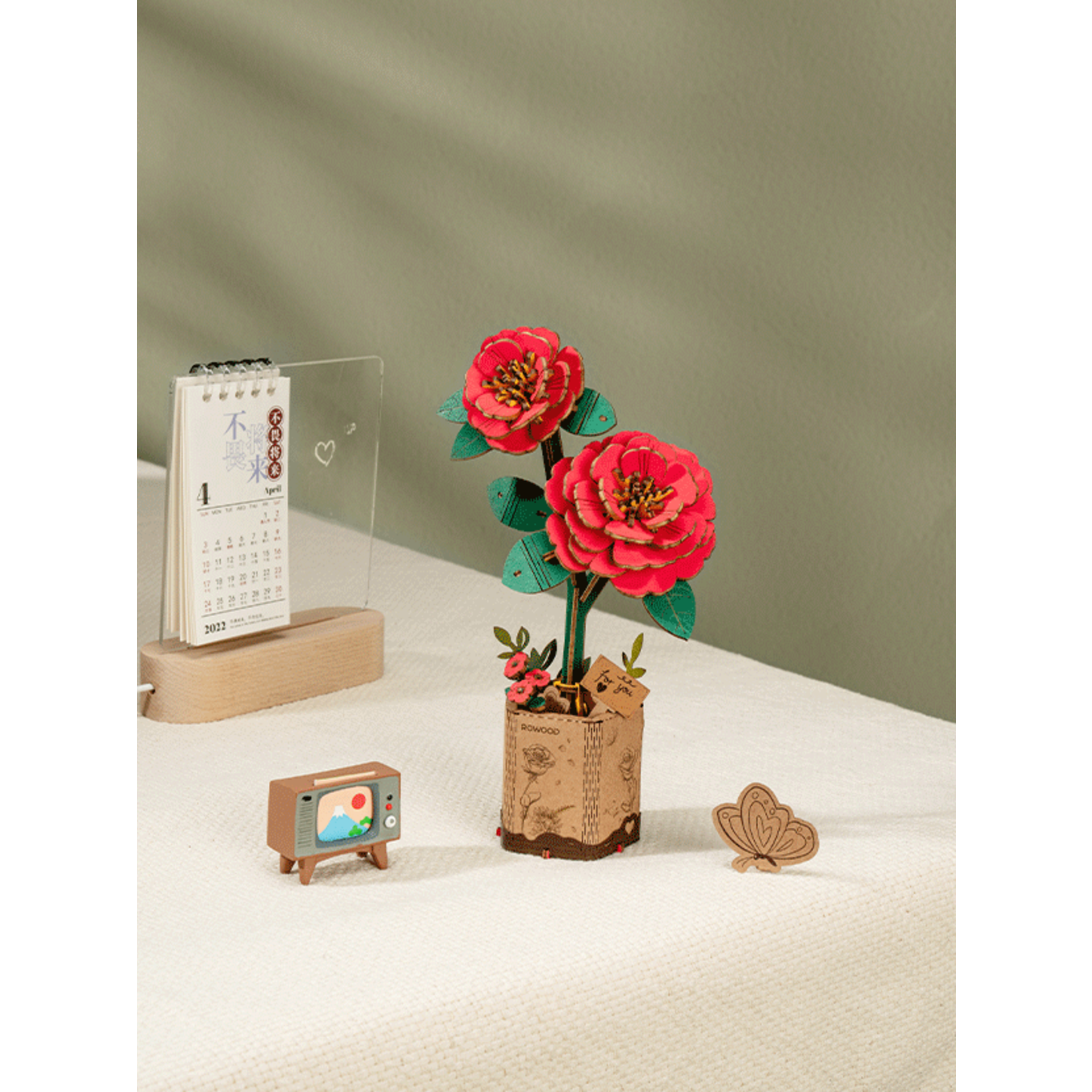 ROWOOD ROWOOD Red Camellia Wooden Bloom Craft