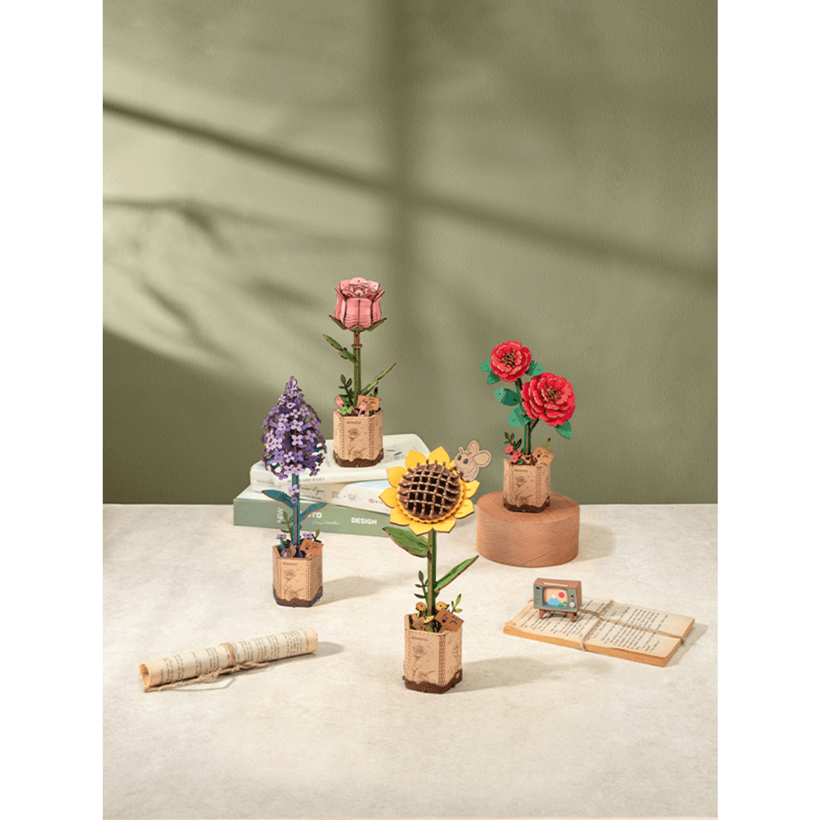 ROWOOD ROWOOD Red Camellia Wooden Bloom Craft