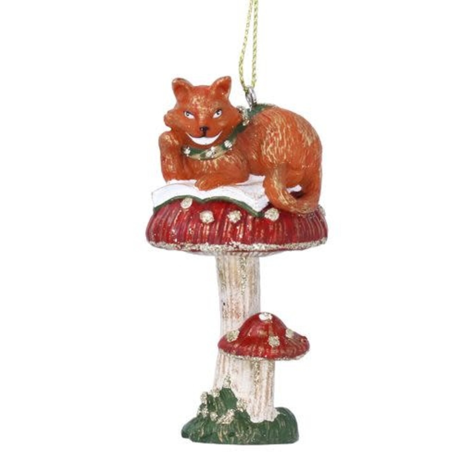 Alice in Wonderland Resin Cheshire Cat on Red Toadstool Hanging Decoration