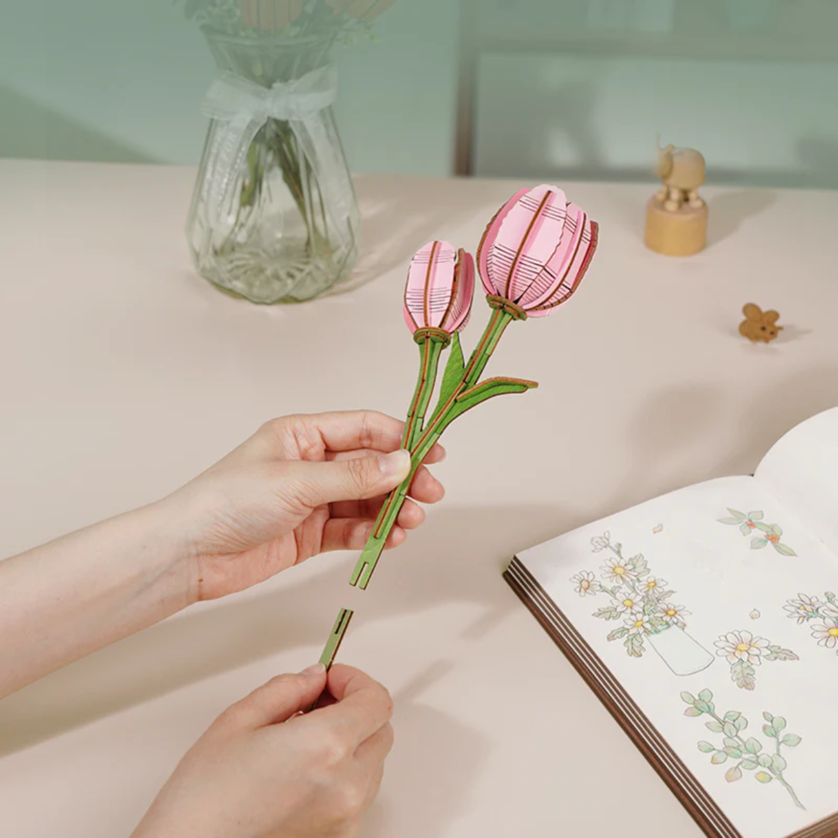 ROWOOD ROWOOD Pink Tulip Wooden Bloom Craft