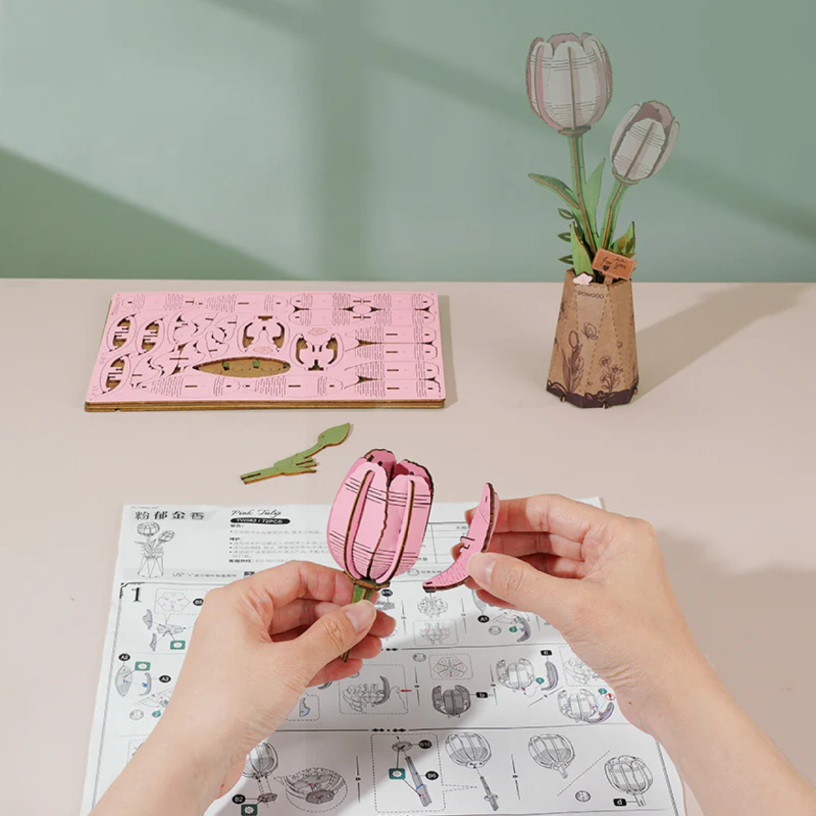 ROWOOD ROWOOD Pink Tulip Wooden Bloom Craft