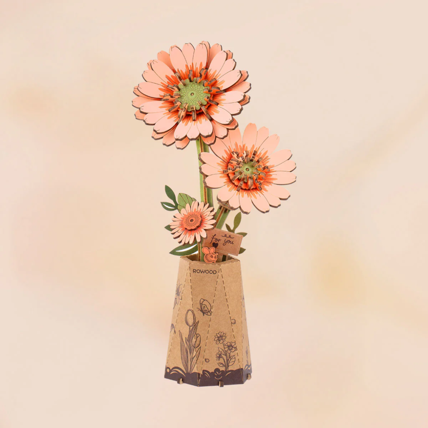 ROWOOD ROWOOD Light Orange Gerbera Daisy Wooden Bloom Craft