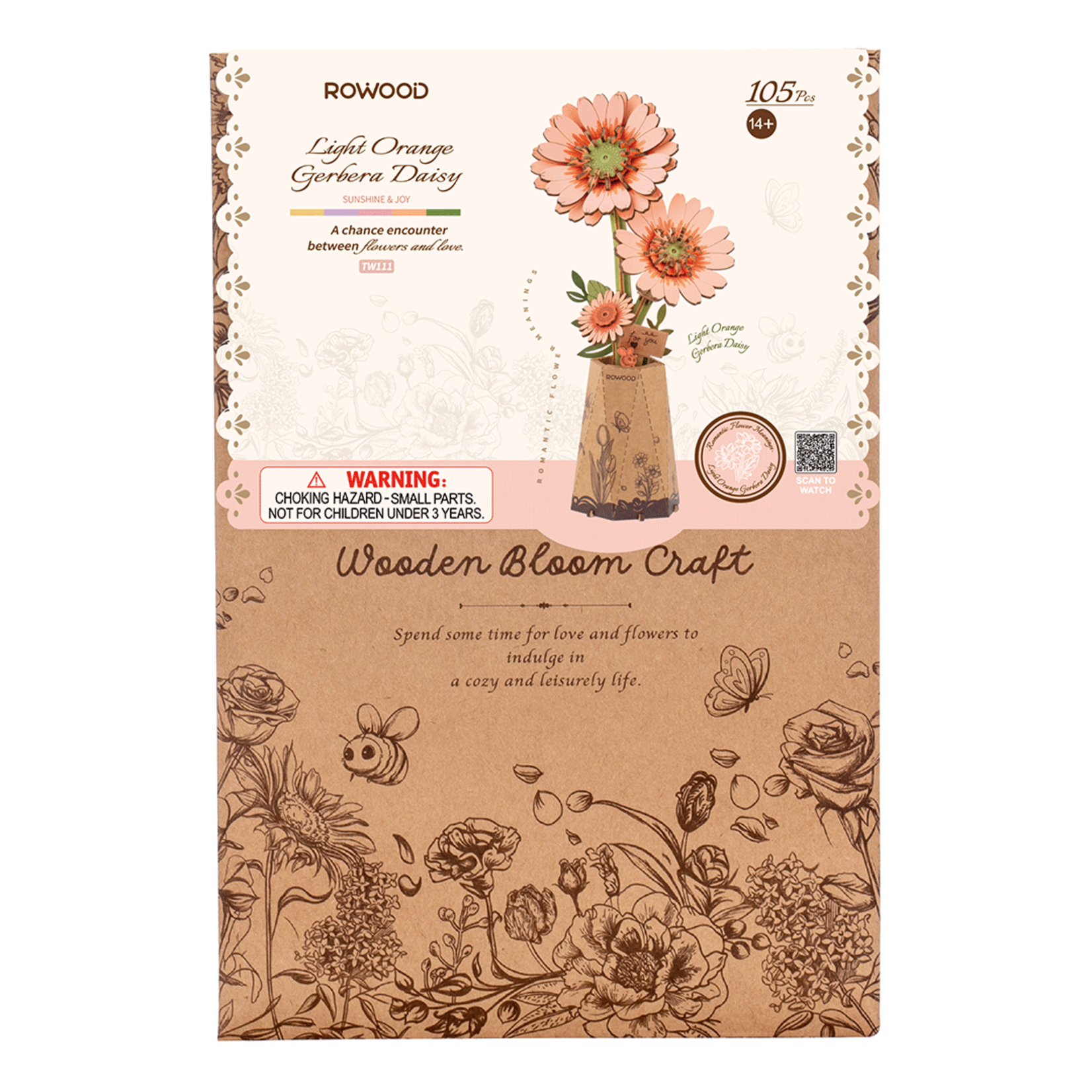 ROWOOD ROWOOD Light Orange Gerbera Daisy Wooden Bloom Craft