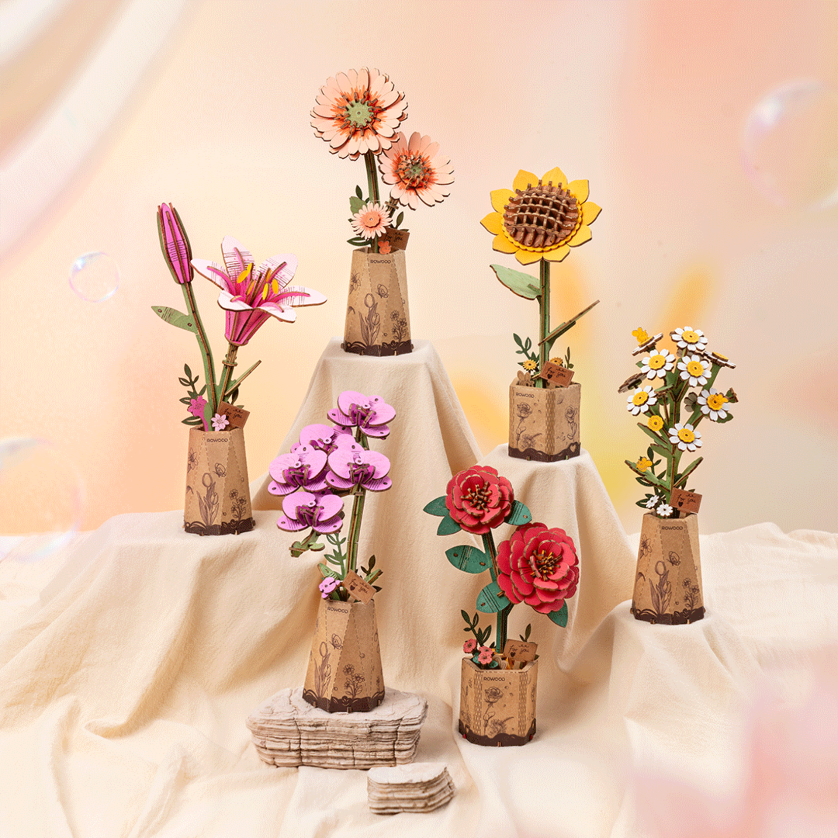 ROWOOD ROWOOD Light Orange Gerbera Daisy Wooden Bloom Craft