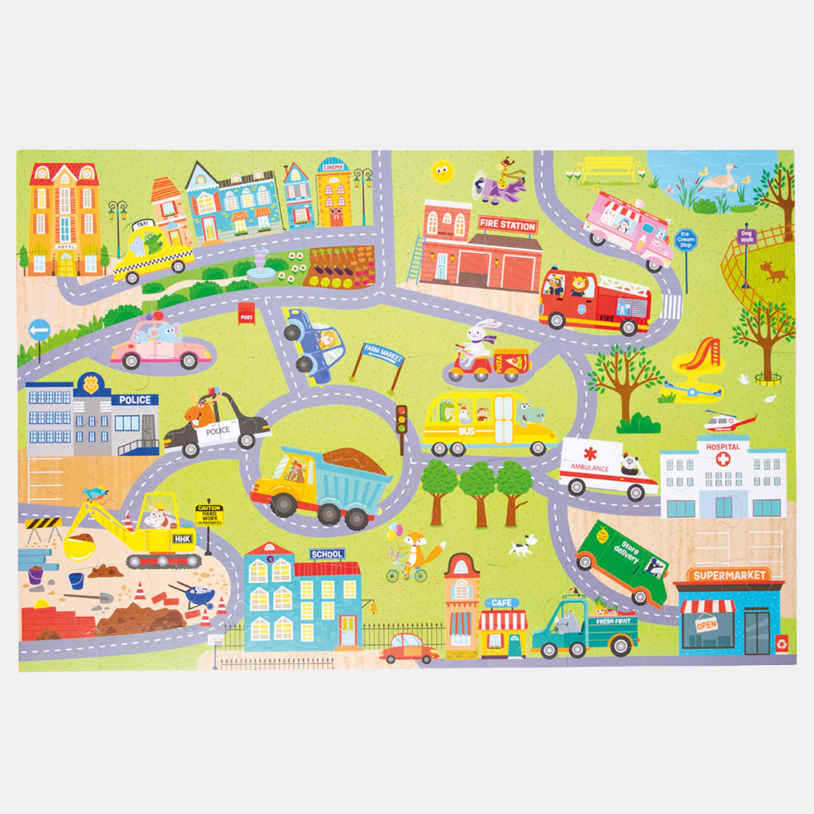 Hey Hugo Around the Town Double Sided Jigsaw Puzzle - 50 pls