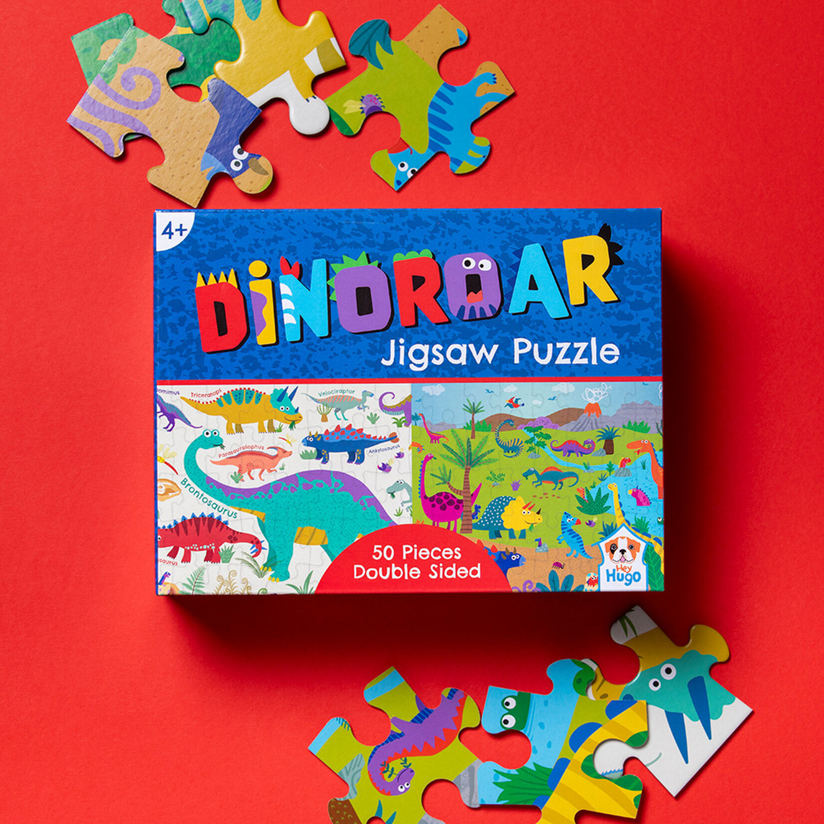 Hey Hugo Dinoroar Double Sided Jigsaw Puzzle 50 pcs