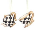 Alice in Wonderland Resin Black & White Checker Teacup & Teapot Hanging Decoration  ( 2 designs, sold separately )