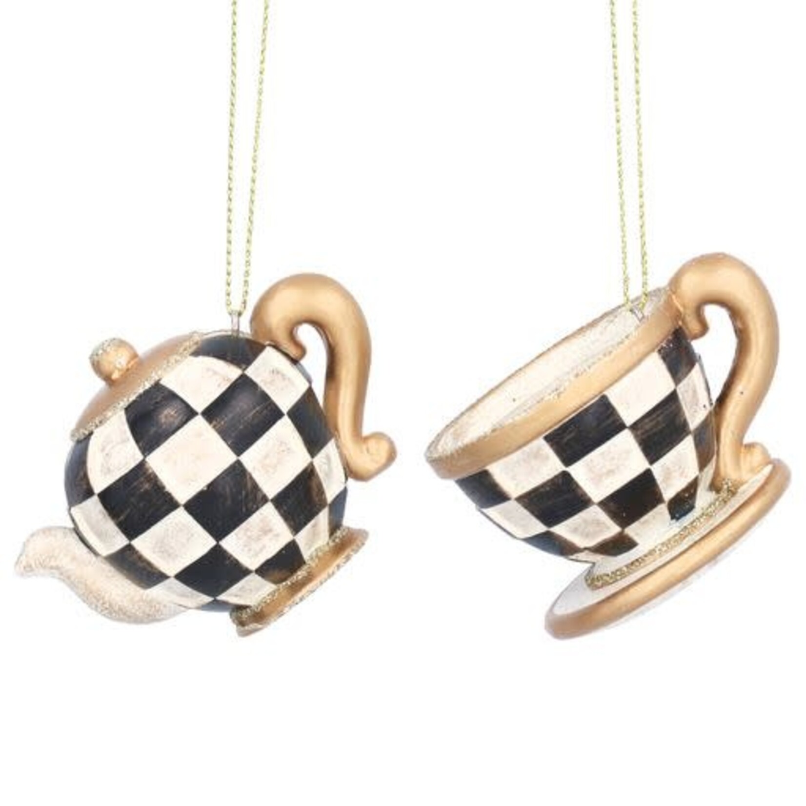 Alice in Wonderland Resin Black & White Checker Teacup & Teapot Hanging Decoration  ( 2 designs, sold separately )
