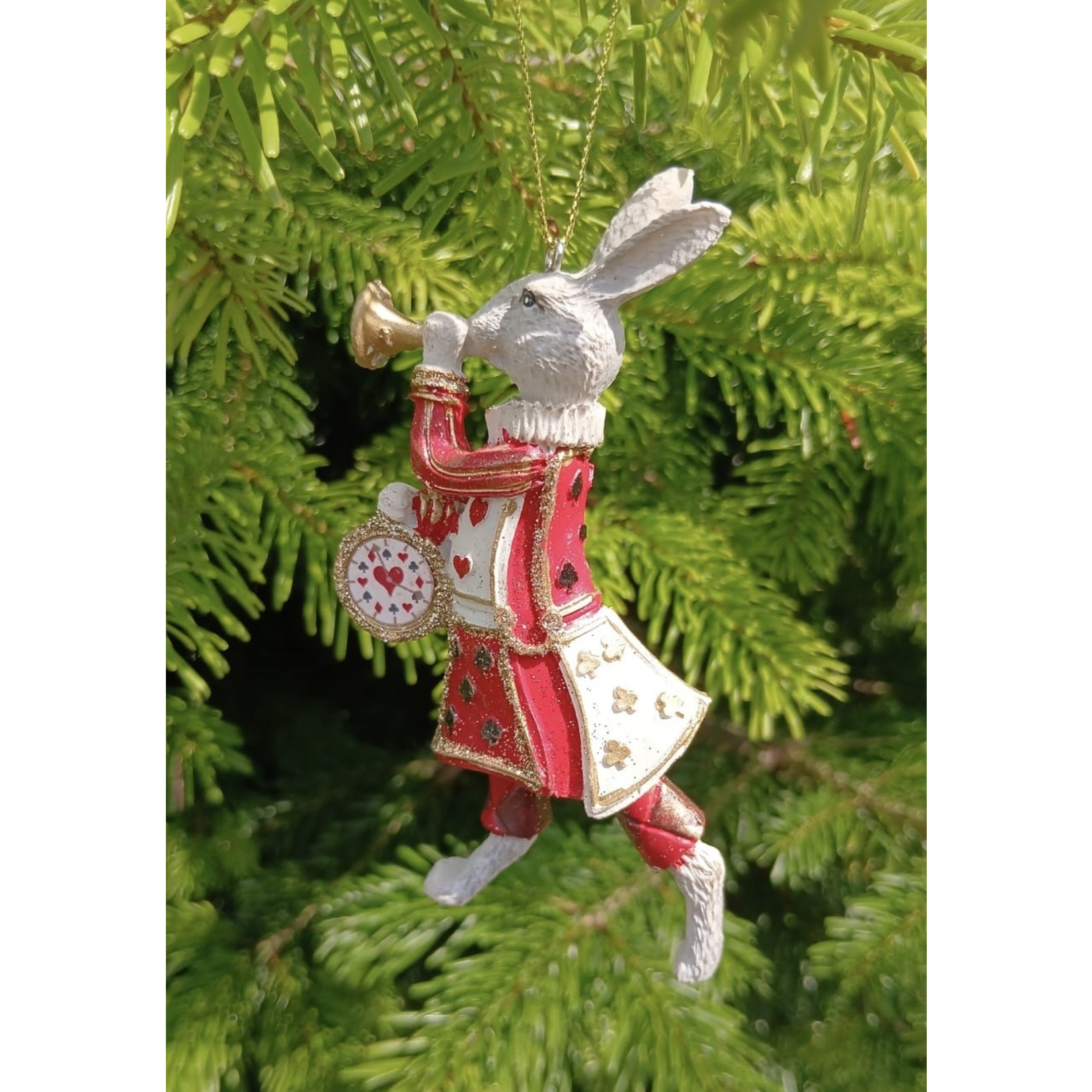 Alice in Wonderland Resin White Rabbit w/Trumpet Hanging Decoration