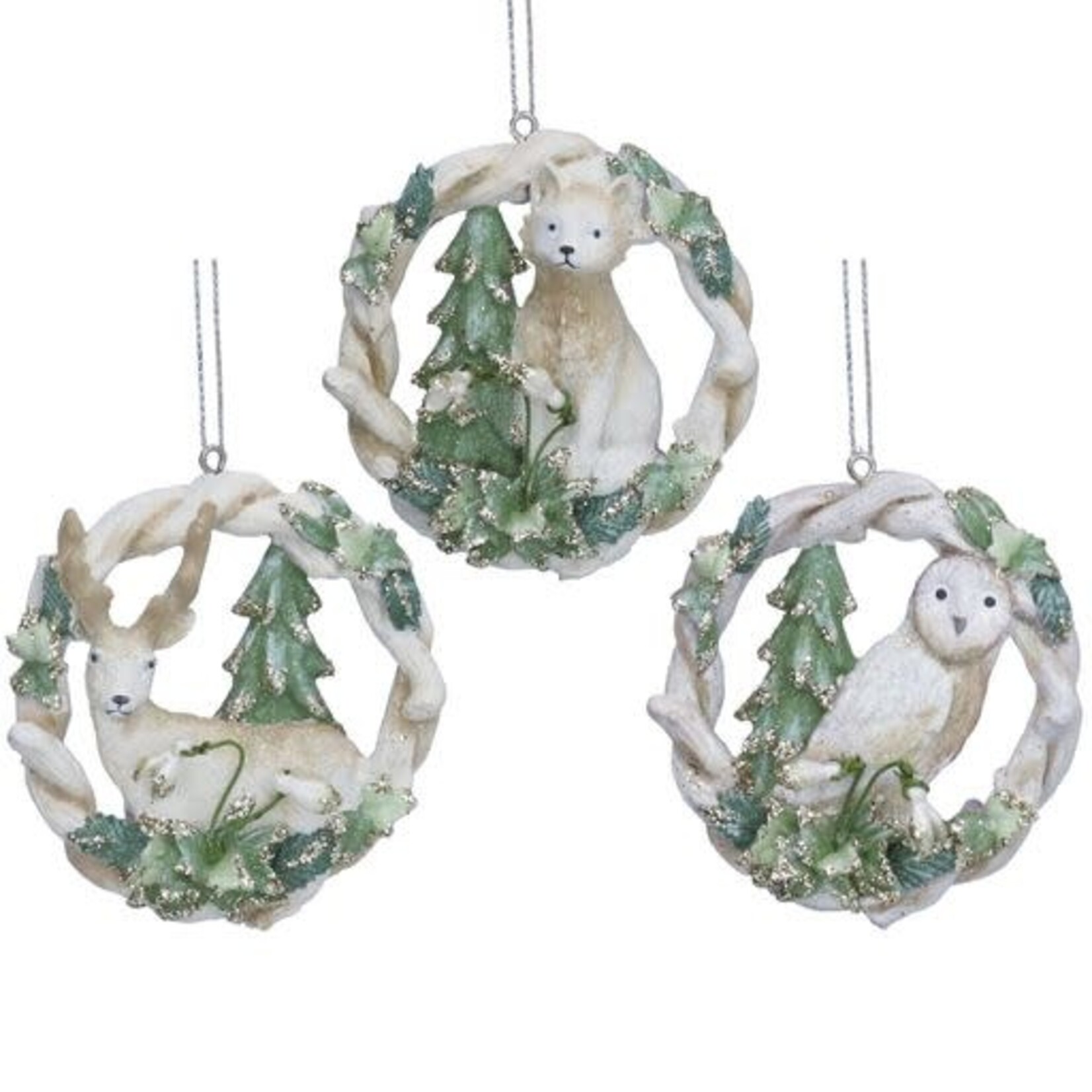 Resin Animals in Twisted Ring w/Snowdrops Hanging Decoration ( 3 designs, sold separately )