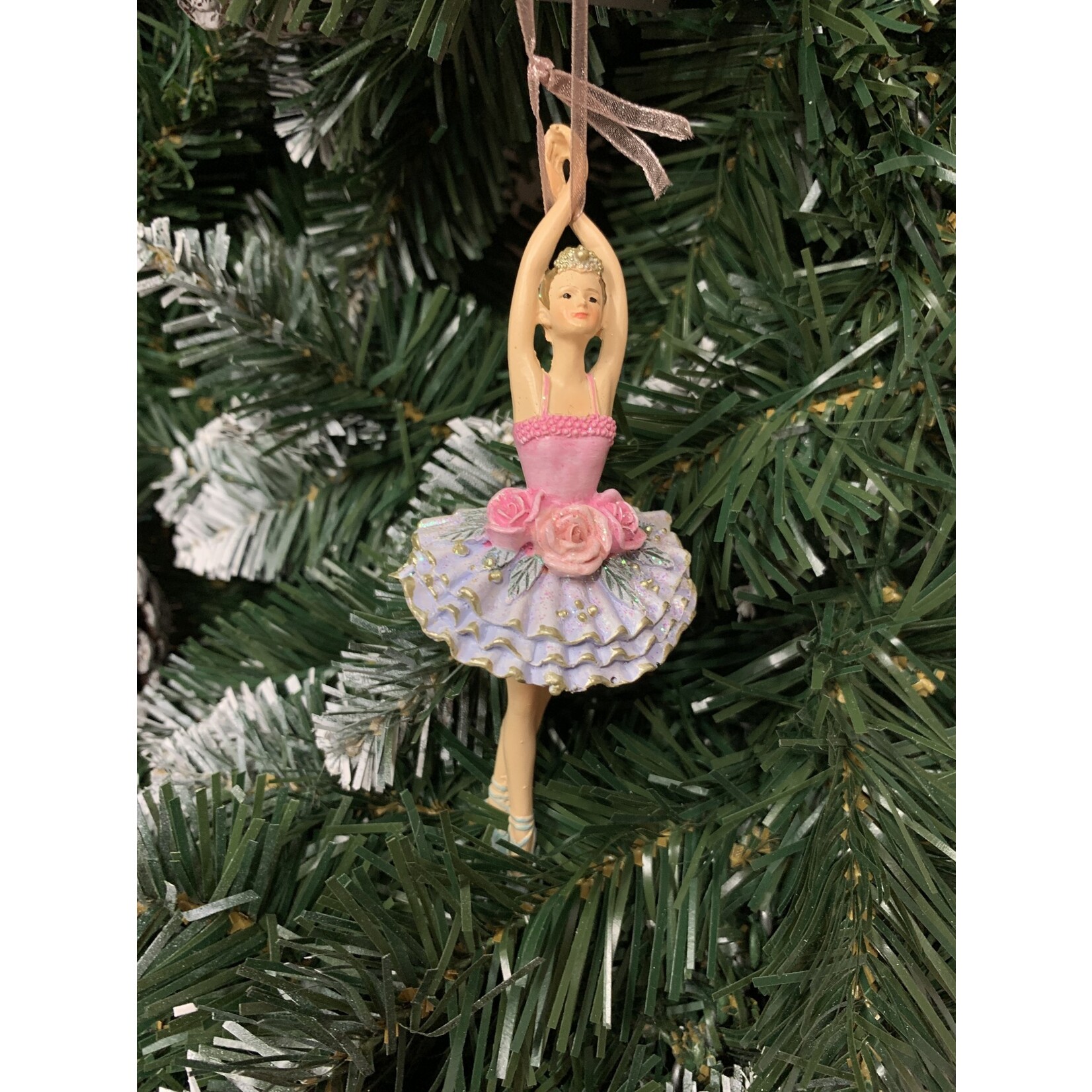 Gisela Graham Pastel Pink & Lilac Resin Ballerina Hanging Decoration