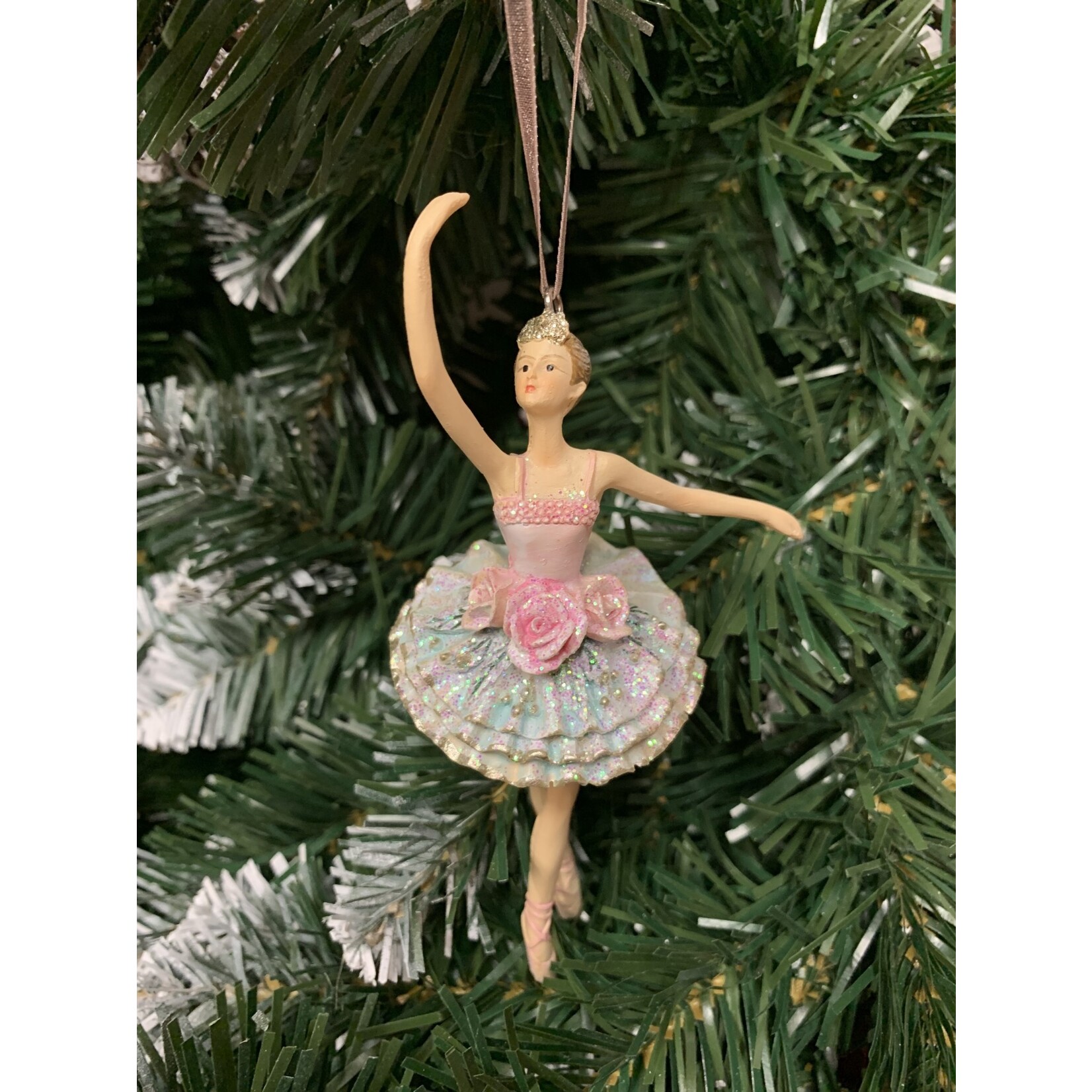 Gisela Graham Pastel Pink & Mint Resin Ballerina Hanging Decoration