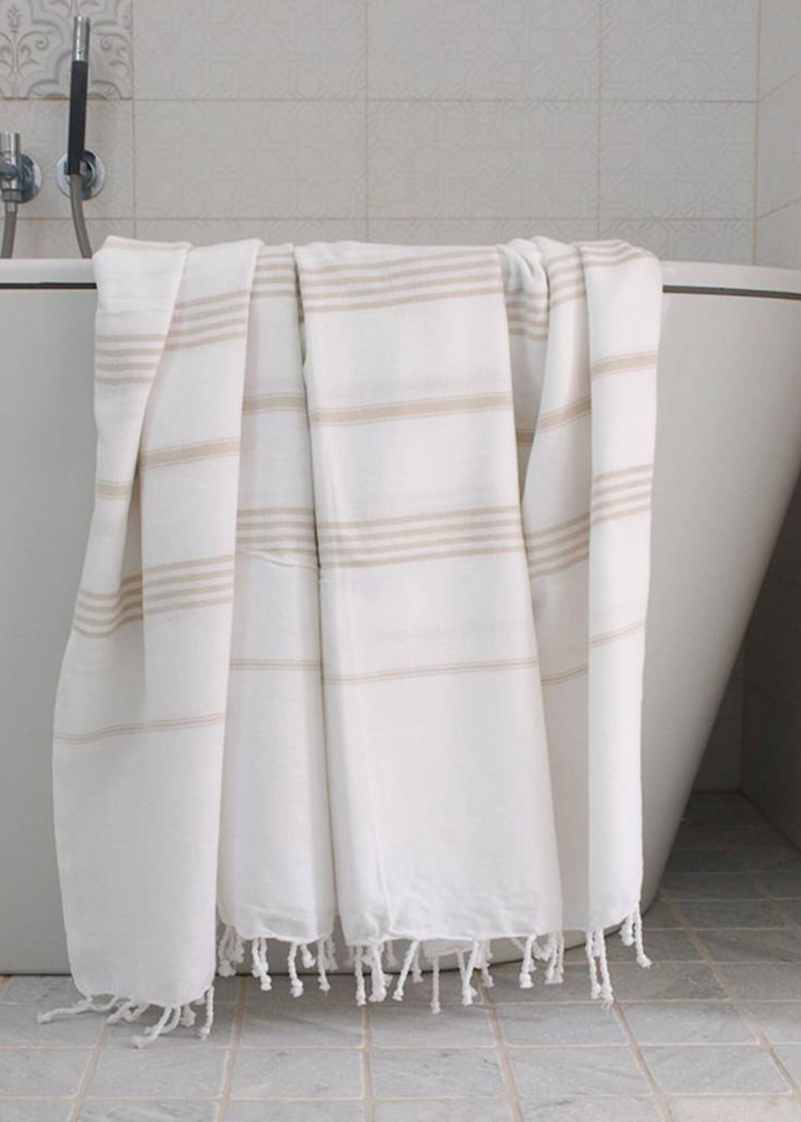 Ottomania hamamdoek Ottomania 160 x 220cm beige - tweepersoons xxl hamamdoek