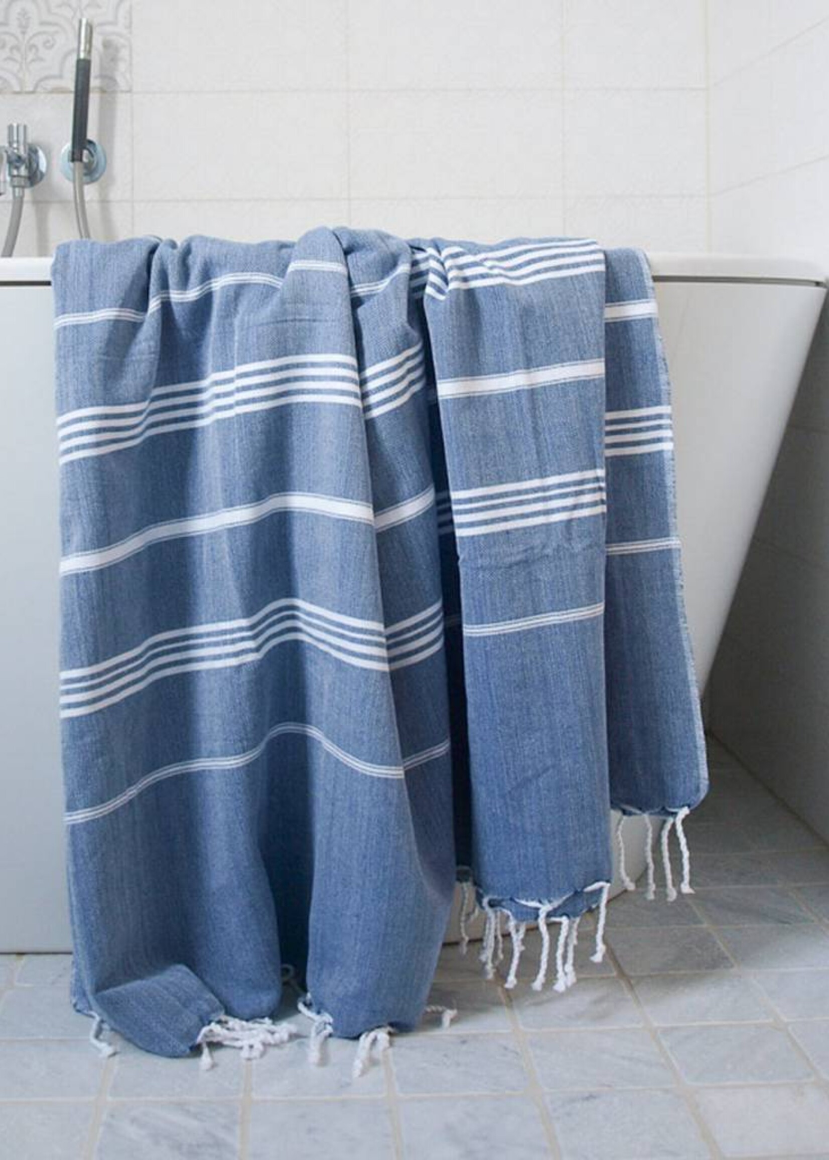 Ottomania hamamdoek Ottomania 160 x 220cm marineblauw - tweepersoons xxl hamamdoek