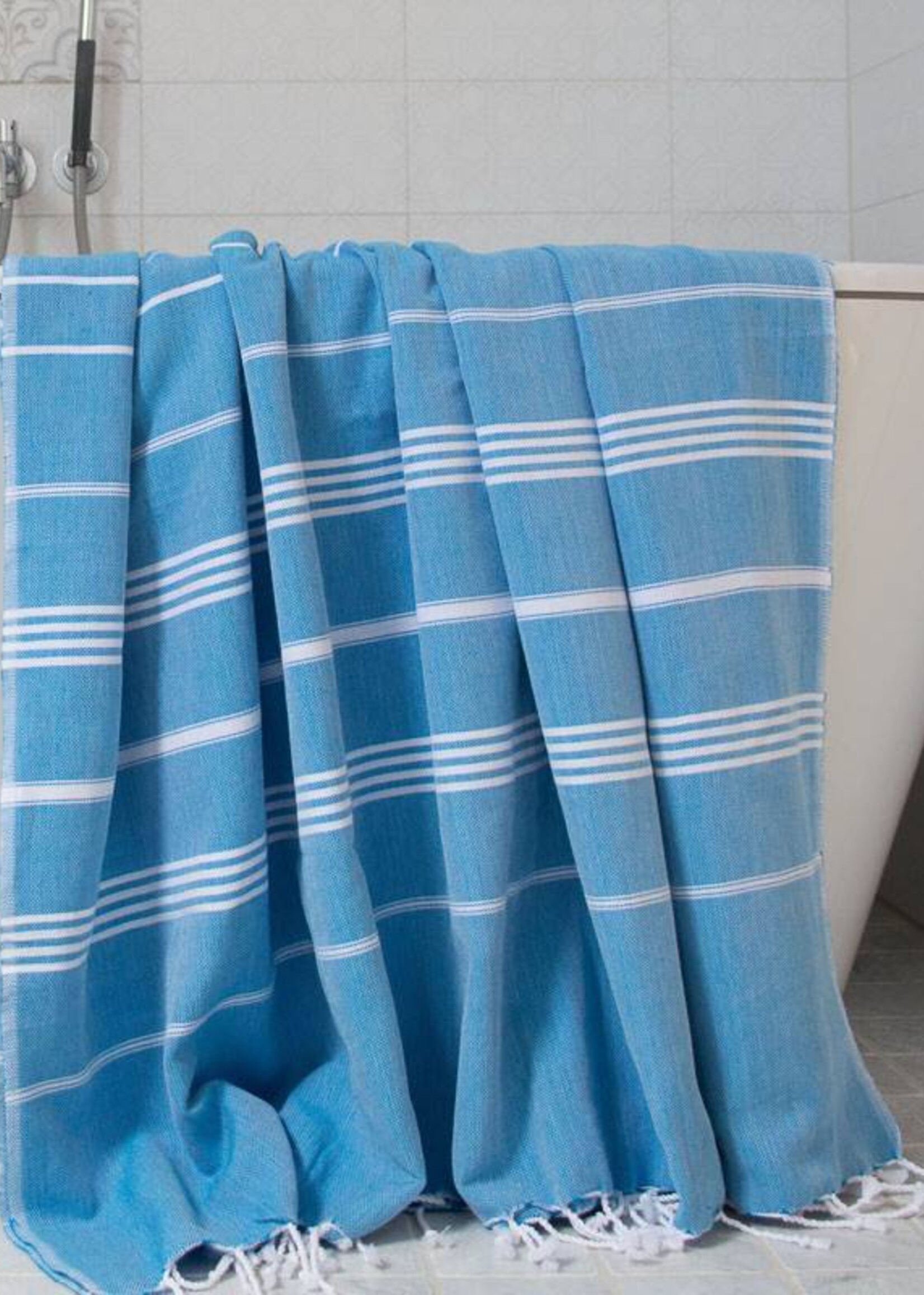 Ottomania hamamdoek Ottomania 160 x 220cm helderblauw - tweepersoons xxl hamamdoek