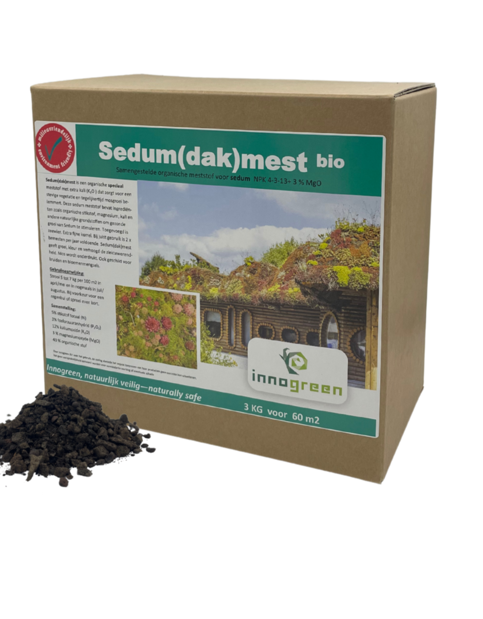 Innogreen Innogreen Greenroof sedum-mix 4-3-13 + 3 MgO + koolstof en bacteriën