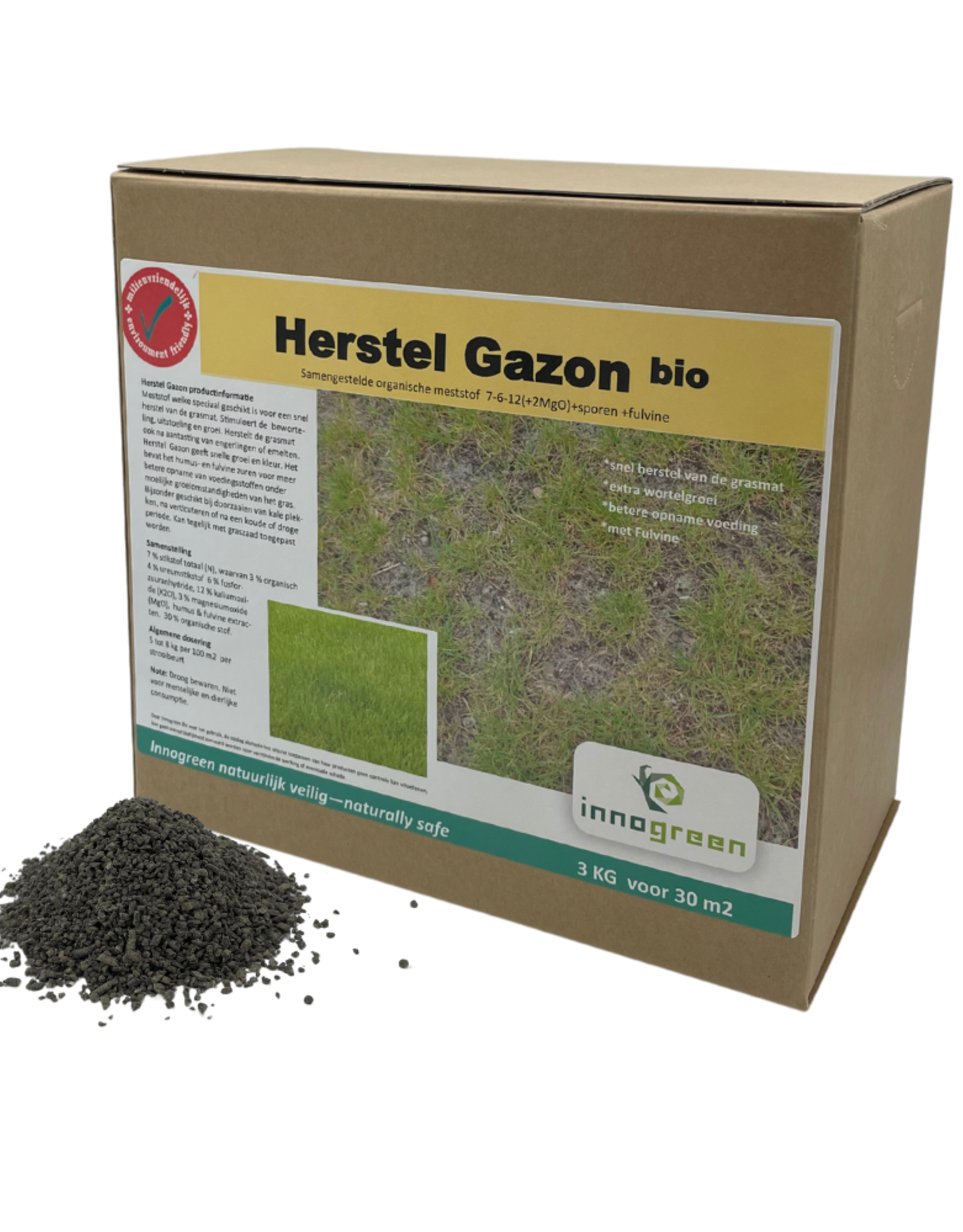 Innogreen Innogreen Herstel Gazon bio 7-6-12 + 2 MgO + sporen + fulvine