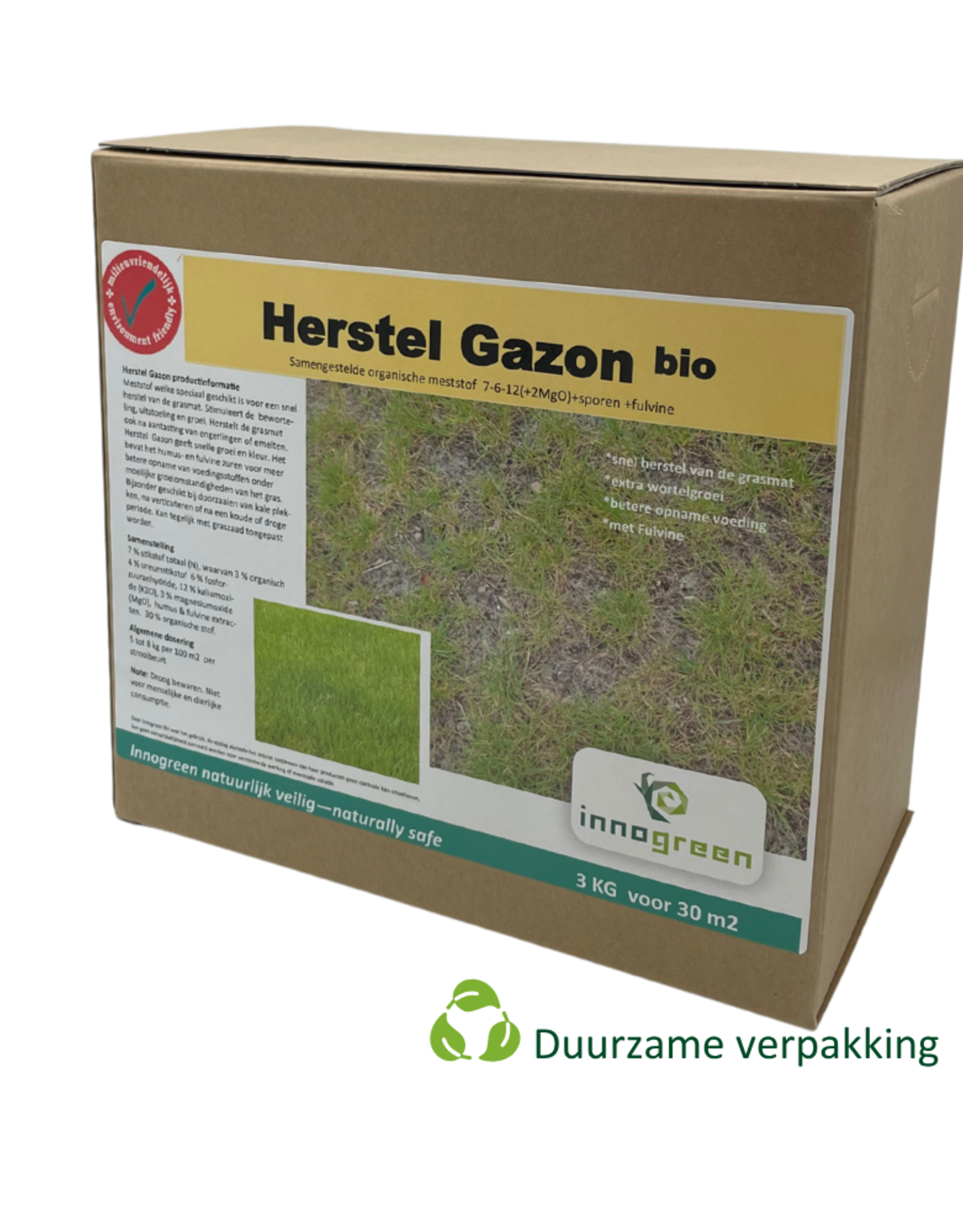 Innogreen Innogreen Herstel Gazon bio 7-6-12 + 2 MgO + sporen + fulvine